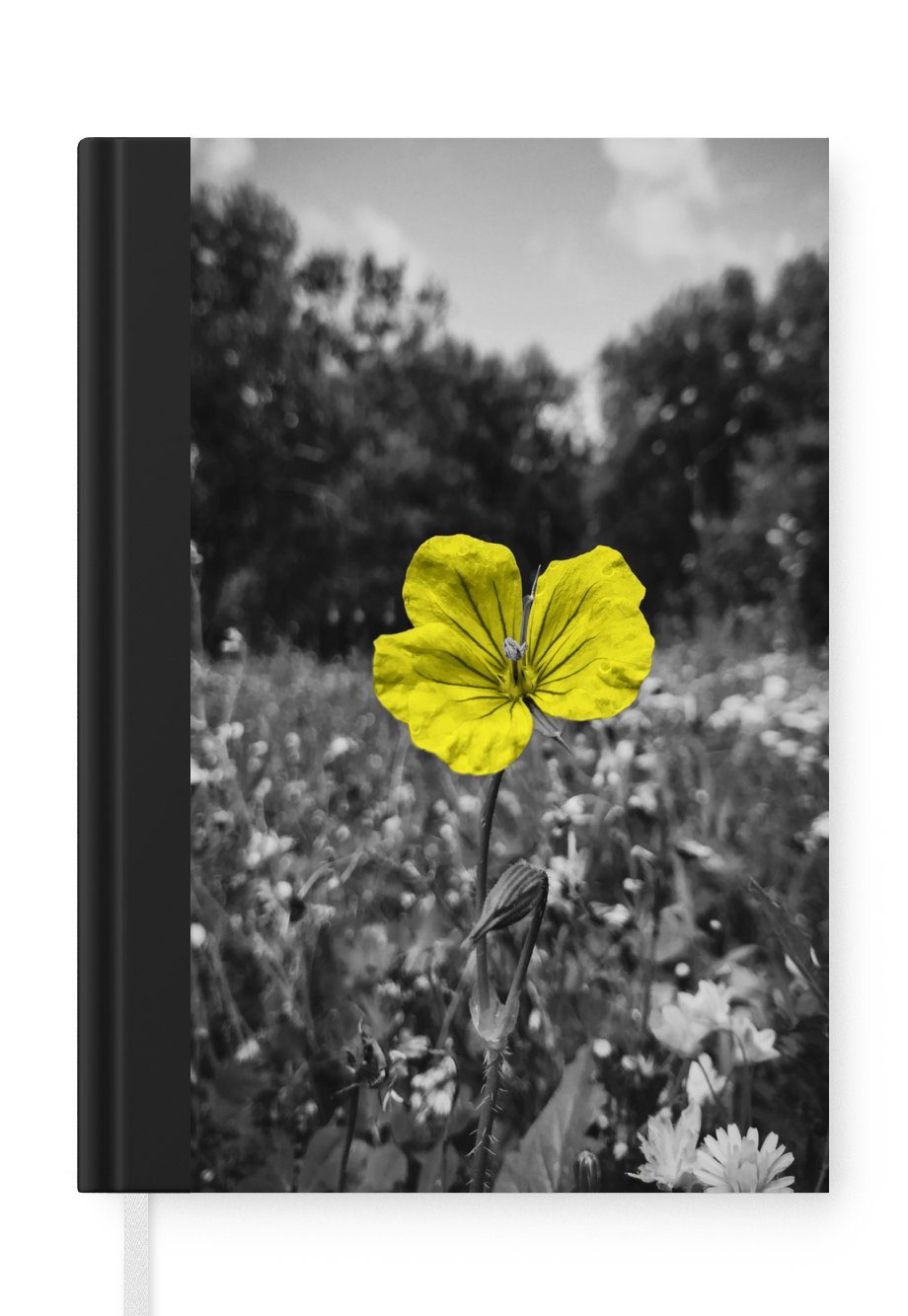 MuchoWow Notizbuch Blumen - Gelb - Schwarz - Weiß, Journal, Merkzettel, Tagebuch, Notizheft, A5, 98 Seiten, Haushaltsbuch | Notizbücher