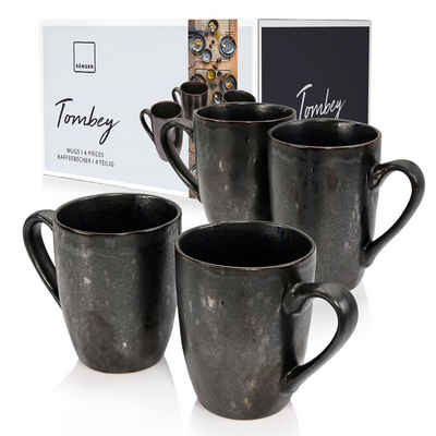 SÄNGER Becher Tombey Kaffeebecher Set, Steingut, 300 ml, spülmaschinengeeignet, Handmade