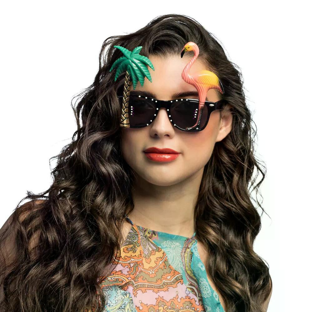 Kostüm Partybrille Hawaii mit Palme Flamingo lustige Brille für Sommer-Party