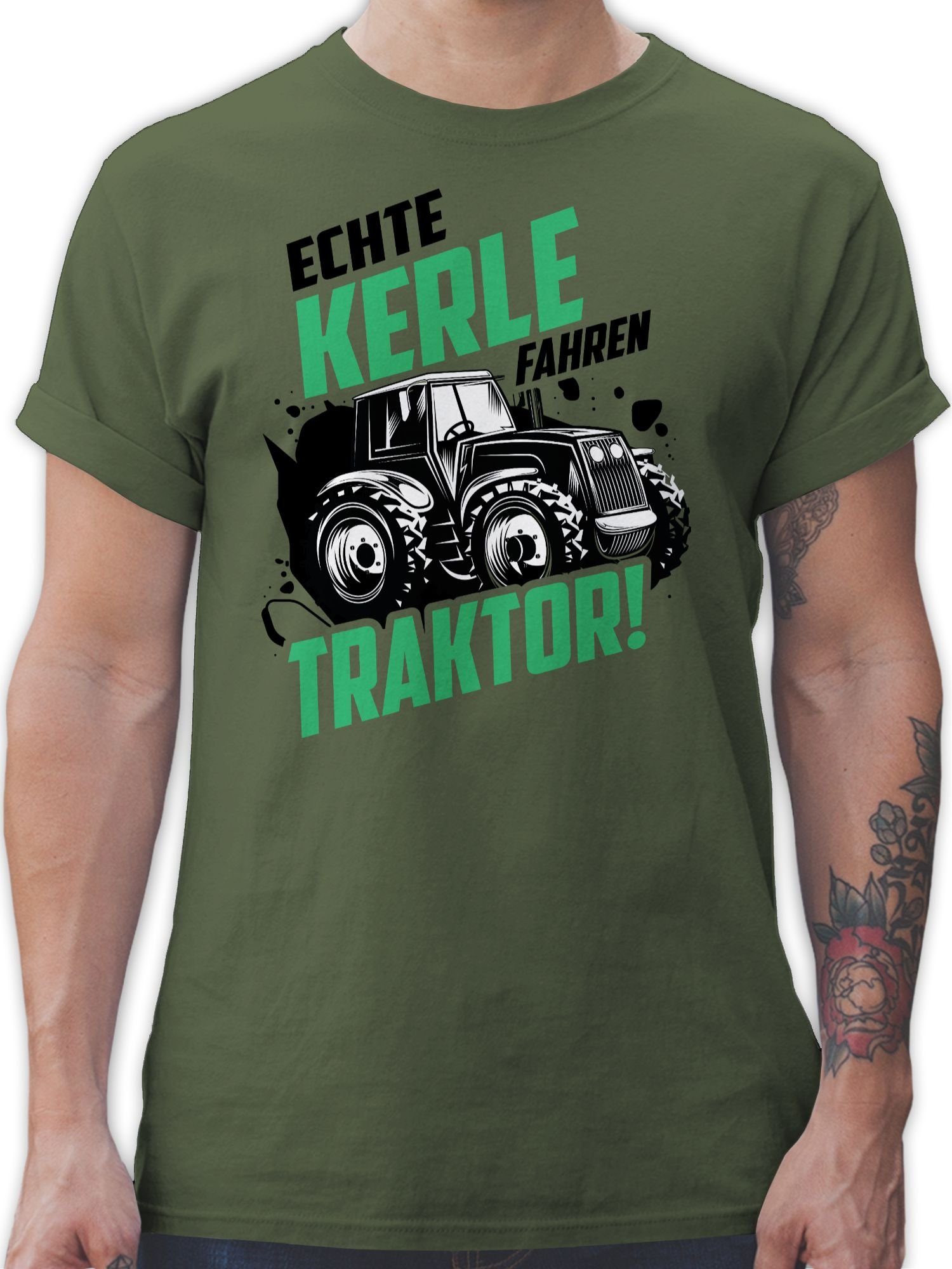 Geschenk Landwirt fahren Army Bauer Trecker Kerle T-Shirt Traktor Echte 2 Grün Shirtracer Fahrzeuge