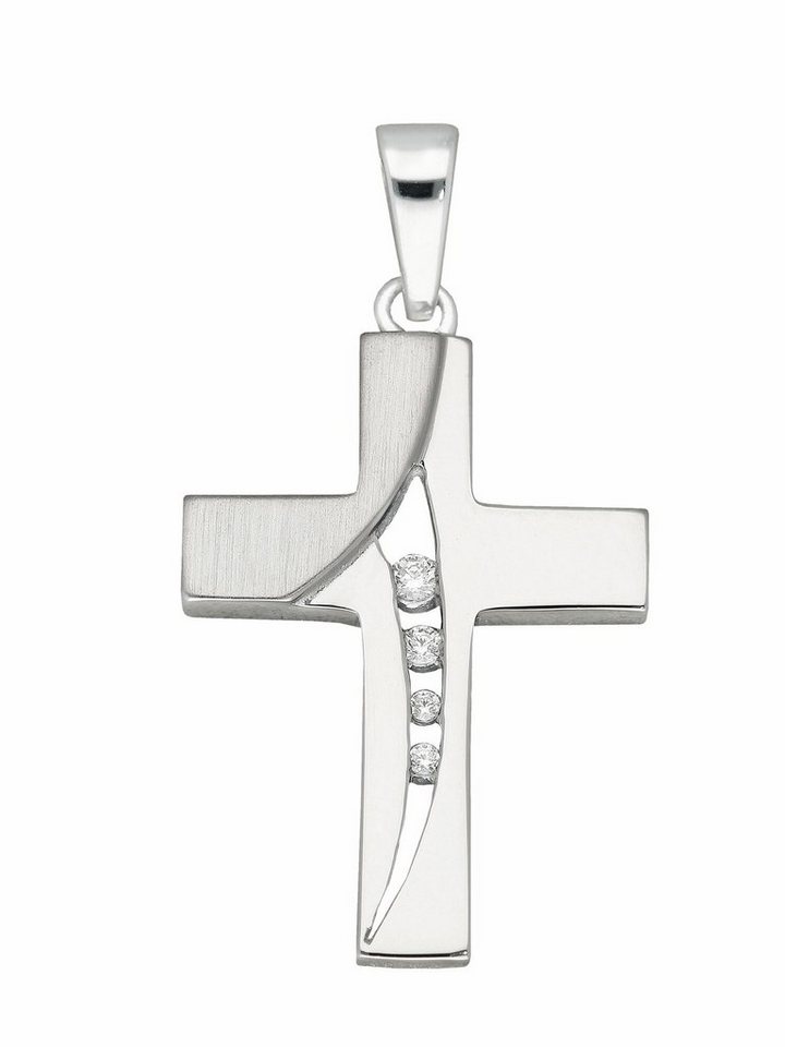 Adelia´s Kettenanhänger 925 Silber Kreuz Anhänger mit Zirkonia, mit Zirkonia  Silberschmuck für Damen & Herren, Maße - Breite 15,3 mm - Höhe 21,4 mm