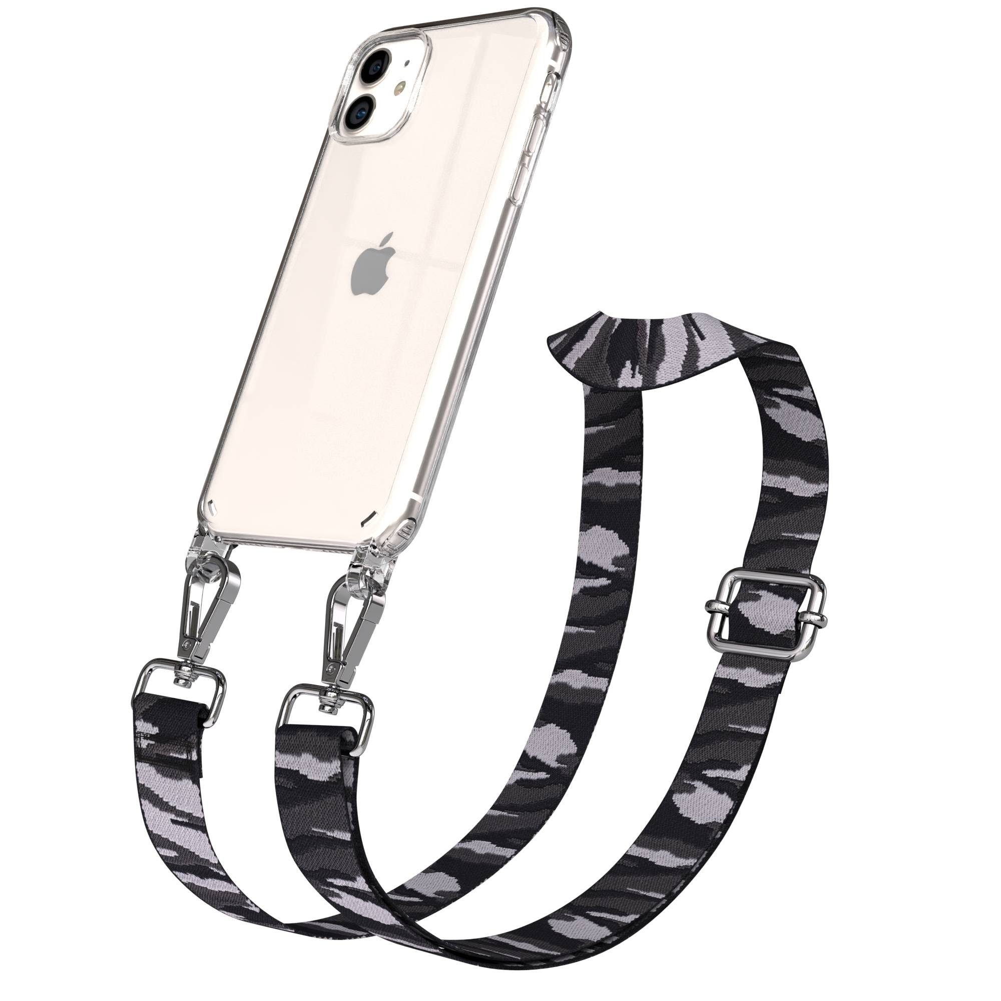 EAZY CASE Handykette Umhängeband für Apple iPhone 11 6,1 Zoll, Handyhülle mit Kordel Handyband Camouflage zum Umhängen Grau