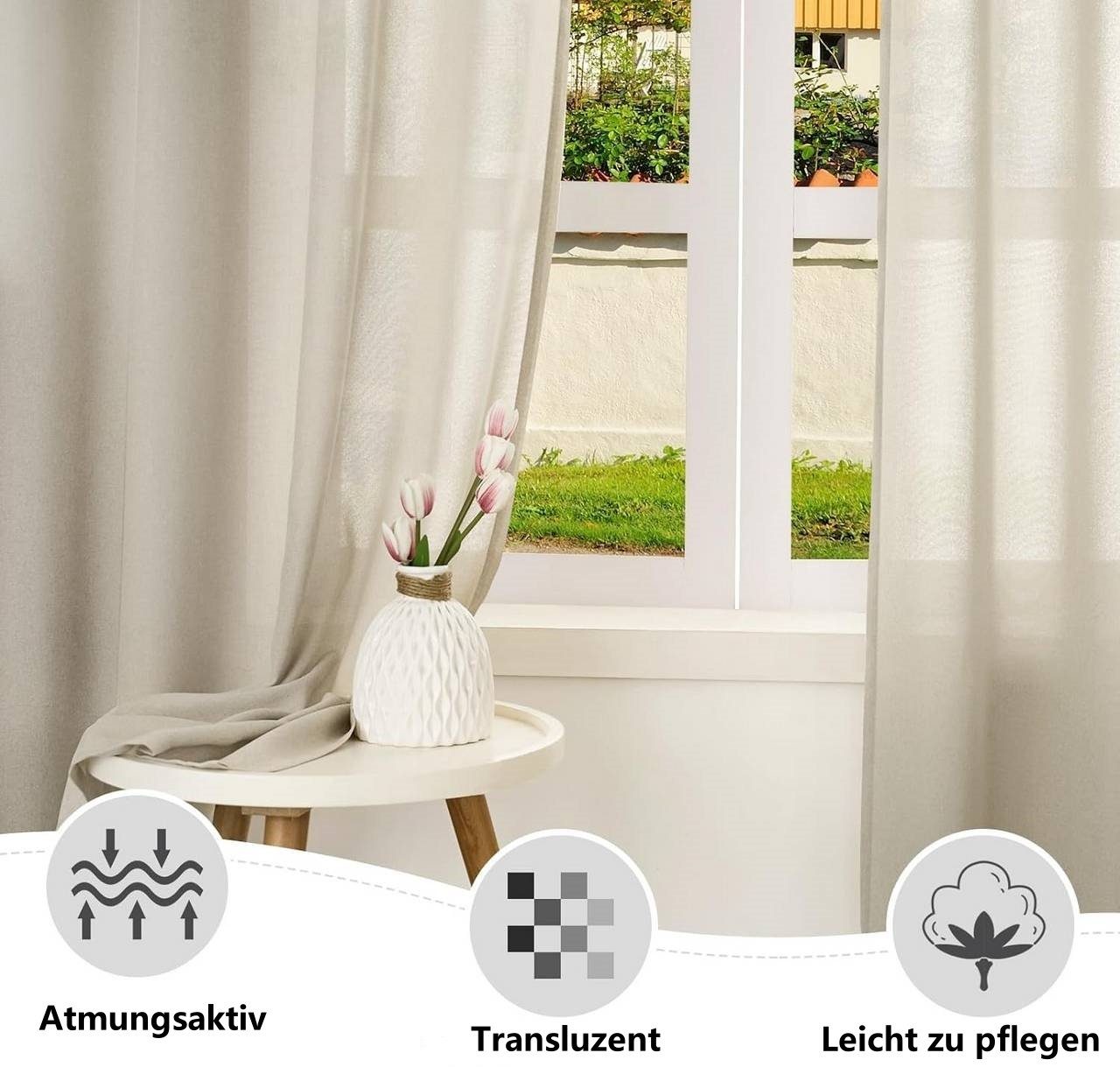 Woltu Gardine (1 St), Ösen, halbtransparent, Vorhänge Leinenoptik