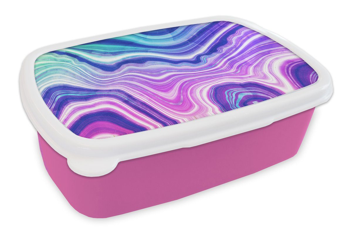 MuchoWow Lunchbox Neon - Achat - Geode - Edelstein, Kunststoff, (2-tlg), Brotbox für Erwachsene, Brotdose Kinder, Snackbox, Mädchen, Kunststoff rosa | Lunchboxen