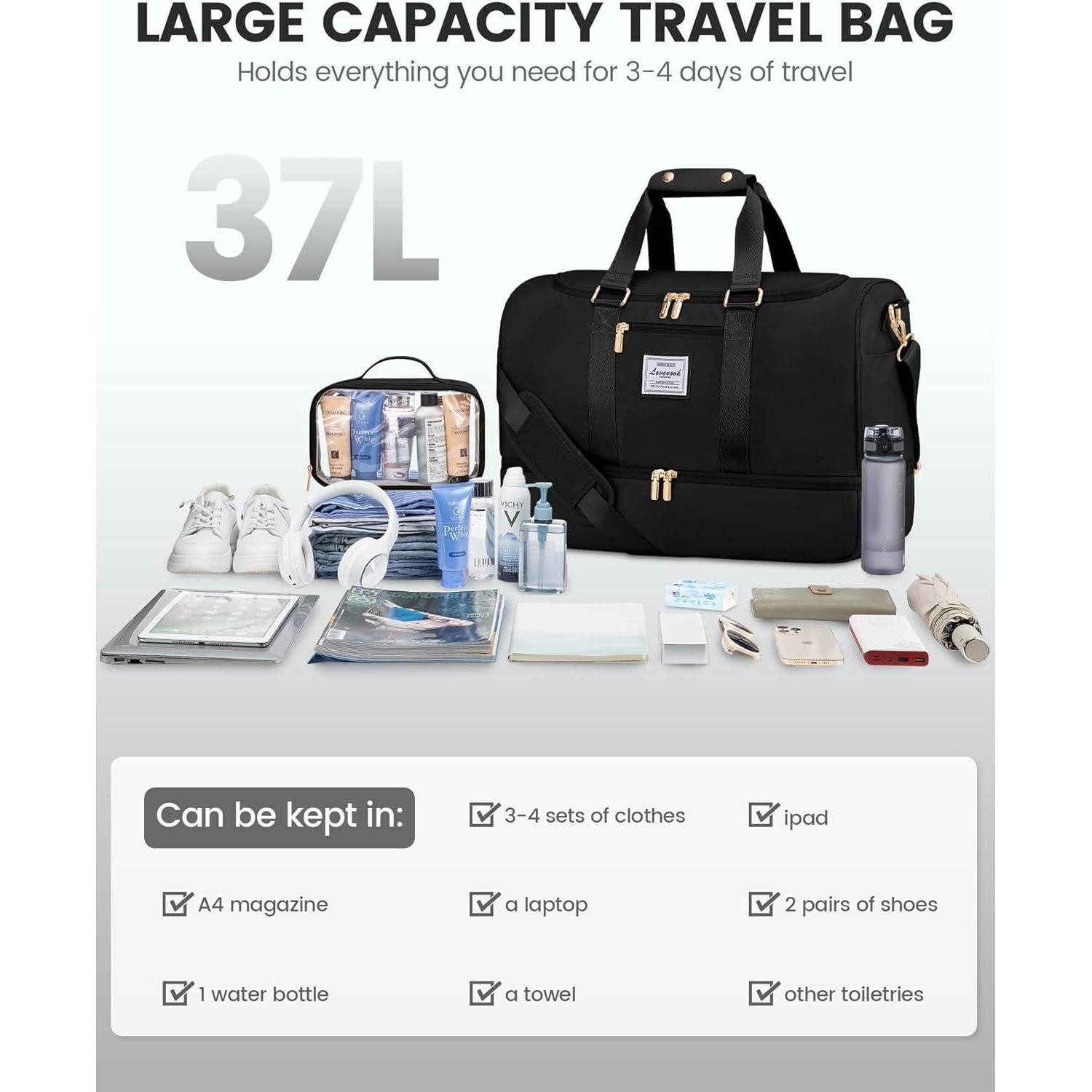 LuxusKollektion Reisetasche Sporttasche Damen Weekender Reisetasche mit Schuhfach Nassfach 35-40L – Bild 5 von 5