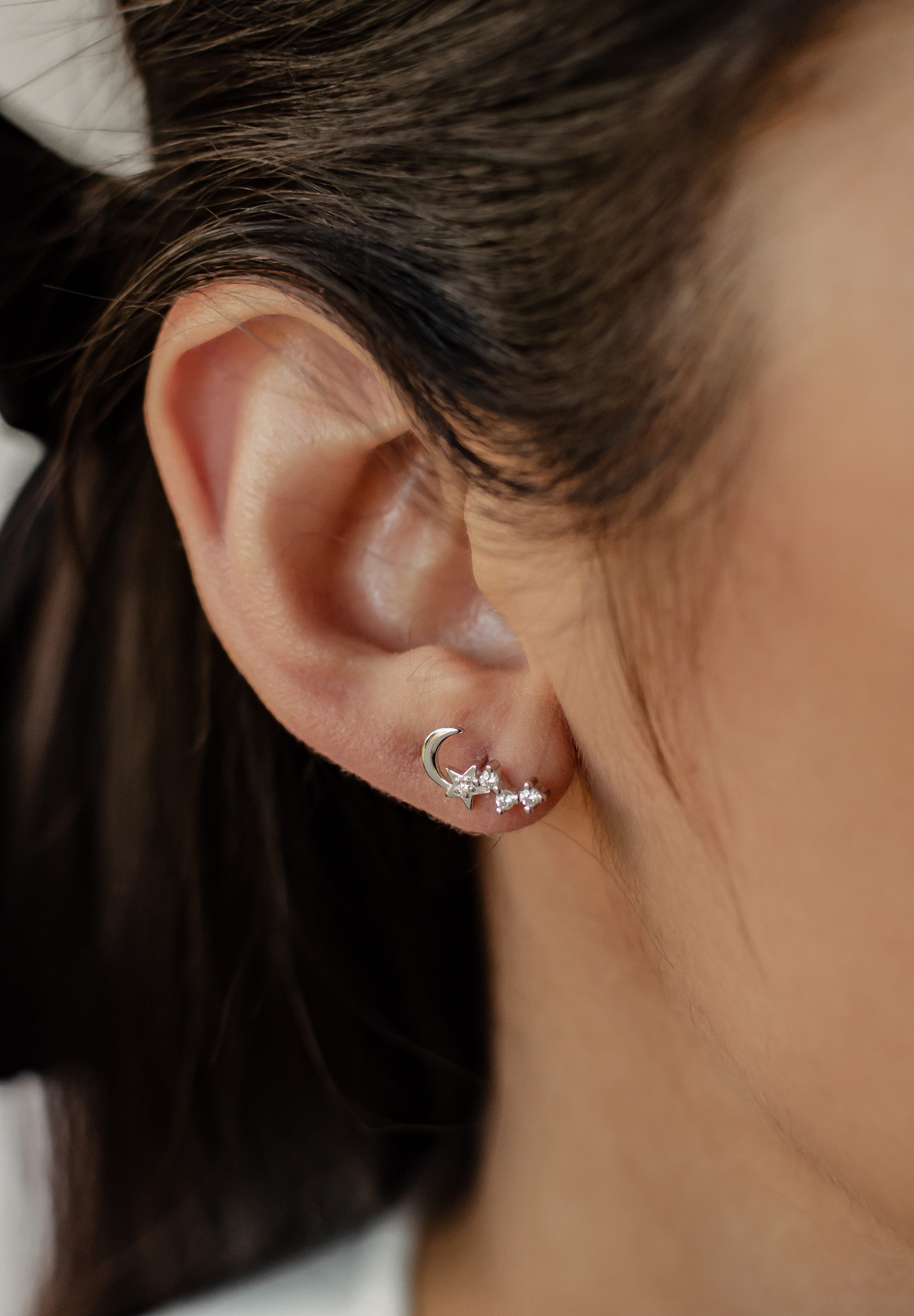 Hey Happiness Paar Ohrstecker Silber Mond Stern Zirkonia klein, 18K vergold günstig online kaufen