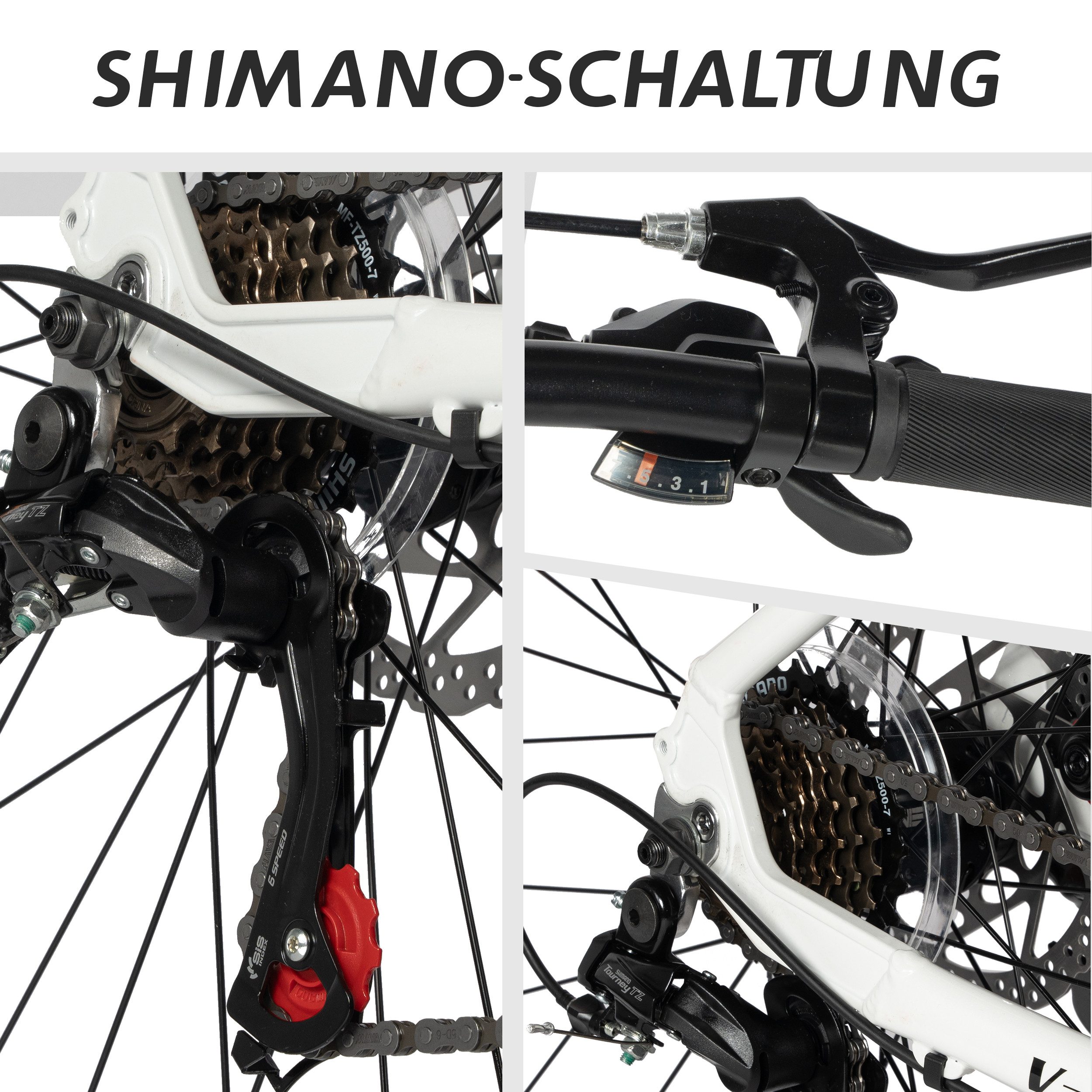 Vankel Mountainbike Fahrrad 28 Zoll MTB für Damen und Herren, Shimano Shimano RD-TZ500 Schaltwerk, Kettenschaltung, Profilierte Reifen für starke Bodenhaftung