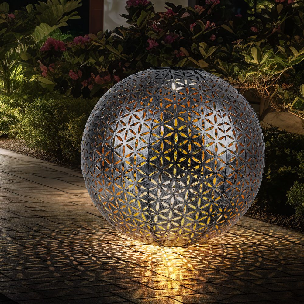 GLOBO LIGHTING LED Solarleuchte, LED-Leuchtmittel fest verbaut, Warmweiß, Solarkugel Gartendeko Außenlampe orientalisch silber gold LED 2er Set