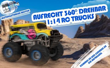 BUMHUM RC-Auto 1:14 Ferngesteuerter Monstertruck, aufrechte 360°-Drehung (150 Minuten Spielzeit, Geländetaugliche RC-Autos mit LED-Lichtern, 2,4 GHz Offroad-RC-Trucks, für Jungen und Kinder ab 4 Jahren), Spielzeugfahrzeuge Spielzeug-Auto