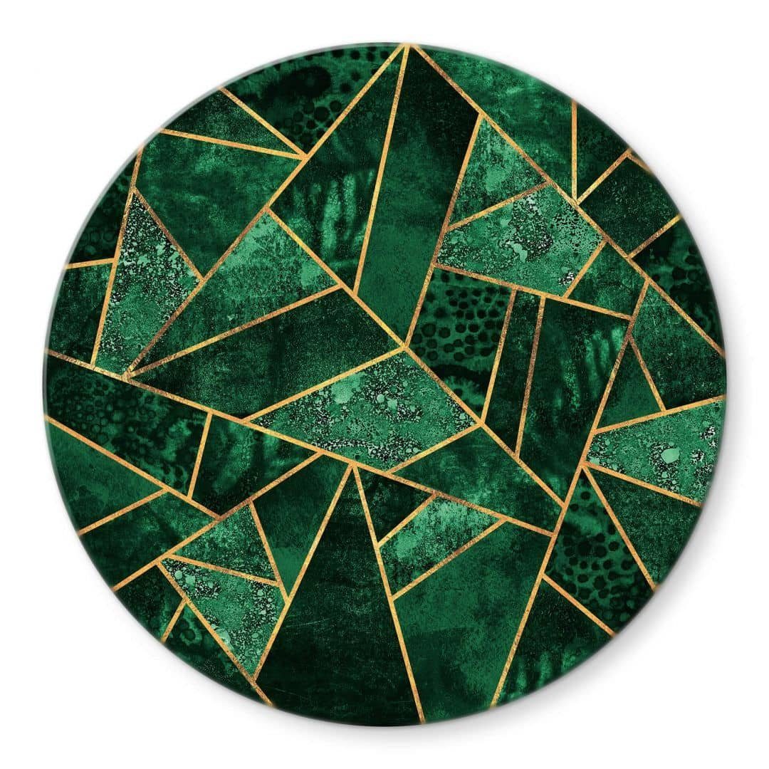 K&L Wall Art Glasbild Glas Wandbild Rund Glasbild Poster Fredriksson Dunkelgrün Smaragd, Wandschutz Deko Изображения