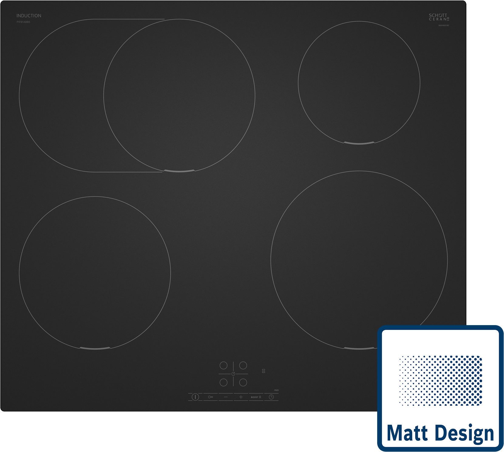 BOSCH Induktions-Kochfeld Serie 4 PIF61ABB5E, Mattes Design in Carbon Black und einfache Touch Select Bedienung