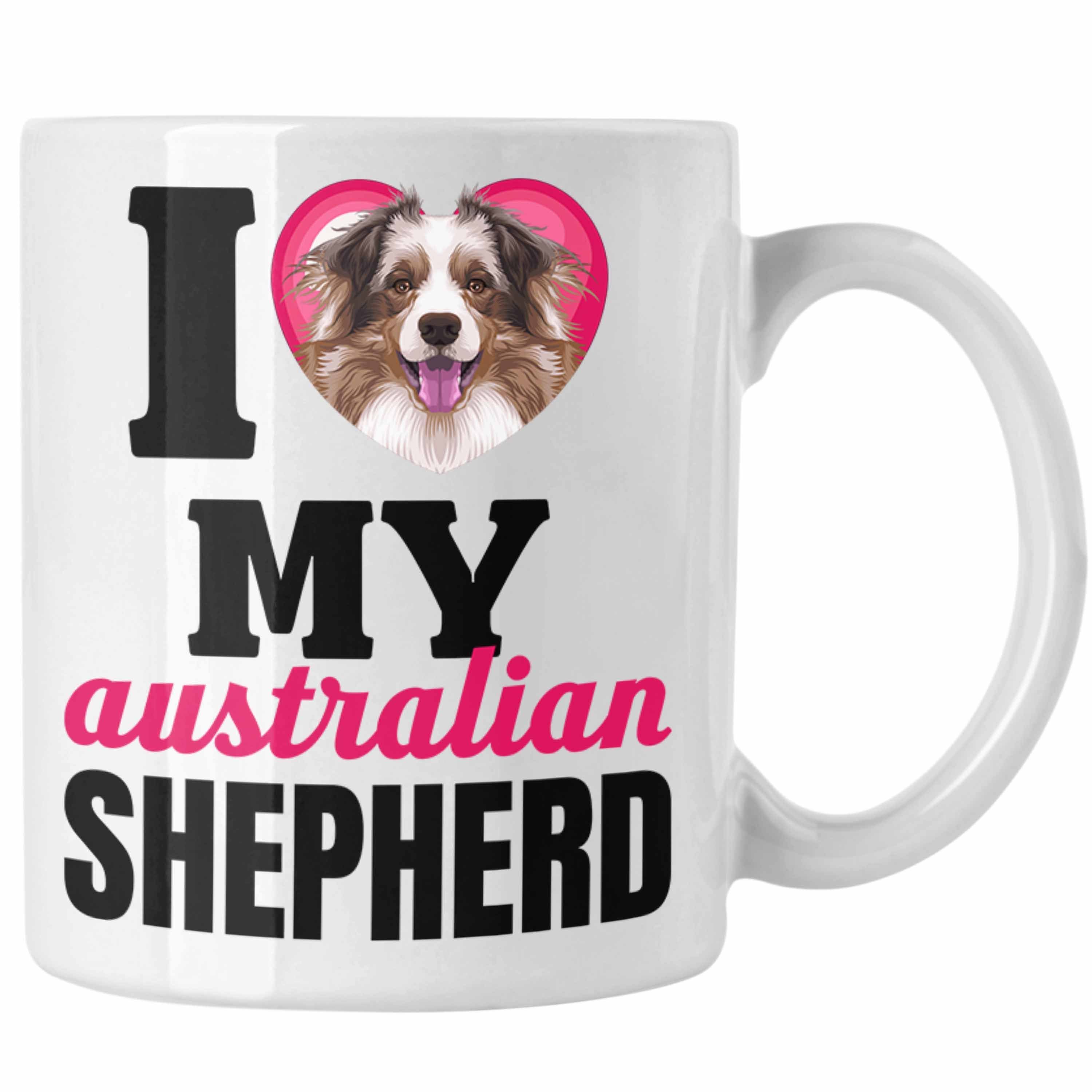 Trendation Tasse Australian Shepherd Besitzerin Tasse Geschenk Lustiger Spruch Geschenk Weiss