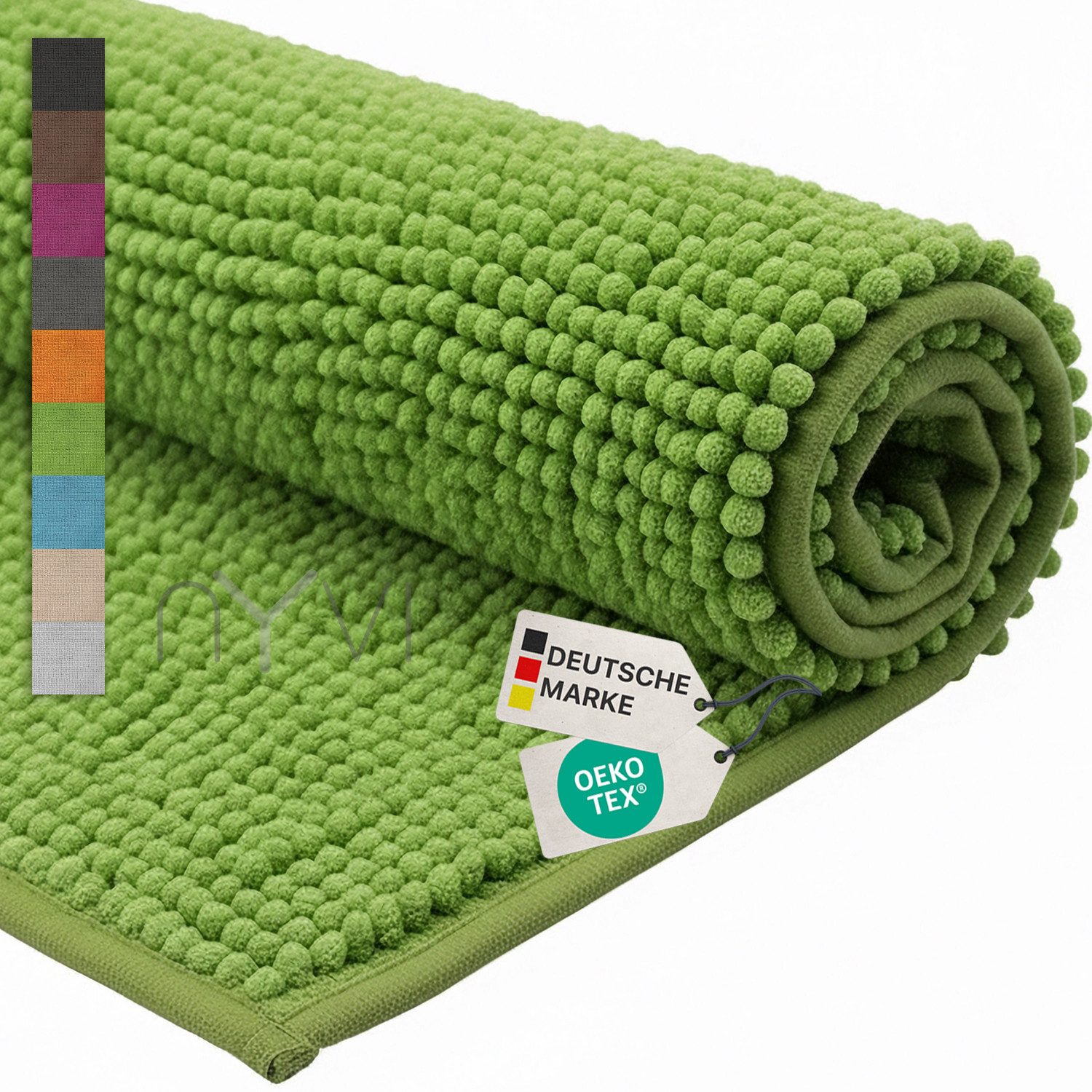 NYVI Badematte WC Vorleger NYVISpa Chenille Badvorleger, Höhe 20 mm, Polyester, Rutschfest, Saugfähig, Schnell Trocknend, Fußbodenheizung geeignet