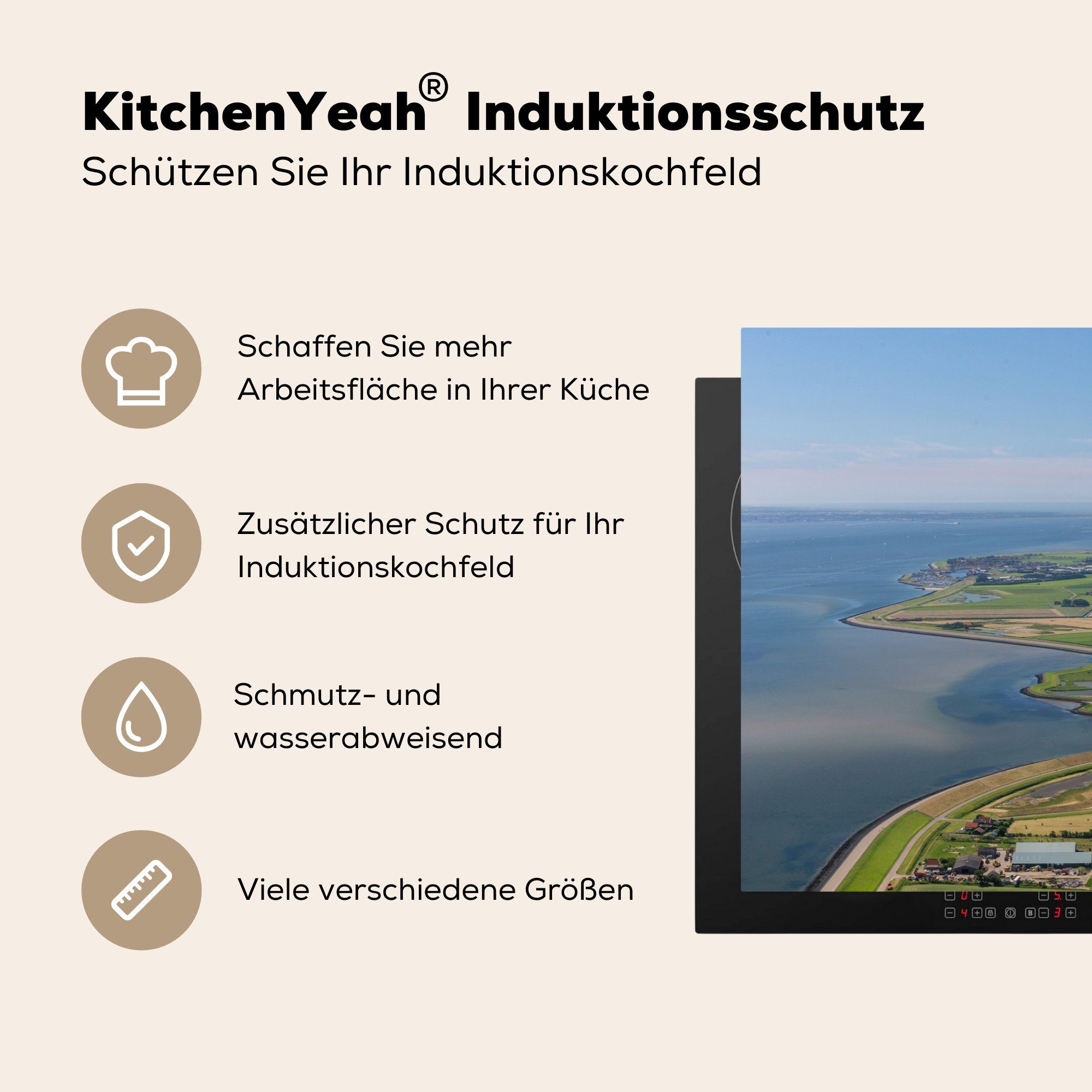 Schutz für küche, Induktionskochfeld cm, Vinyl, (1 von tlg), die Niederländisch-Texel, Luftaufnahme Herdblende-/Abdeckplatte MuchoWow 81x52 Ceranfeldabdeckung