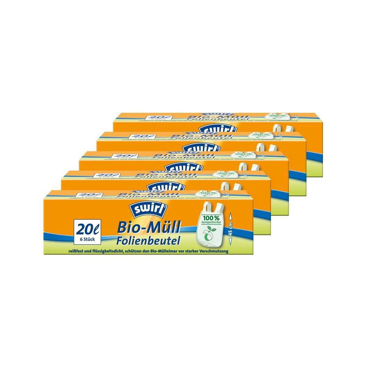 Swirl Müllbeutel Swirl Bio-Müll Folien-Beutel 20l mit Tragegriff 6stk./Rolle (5er Pack)