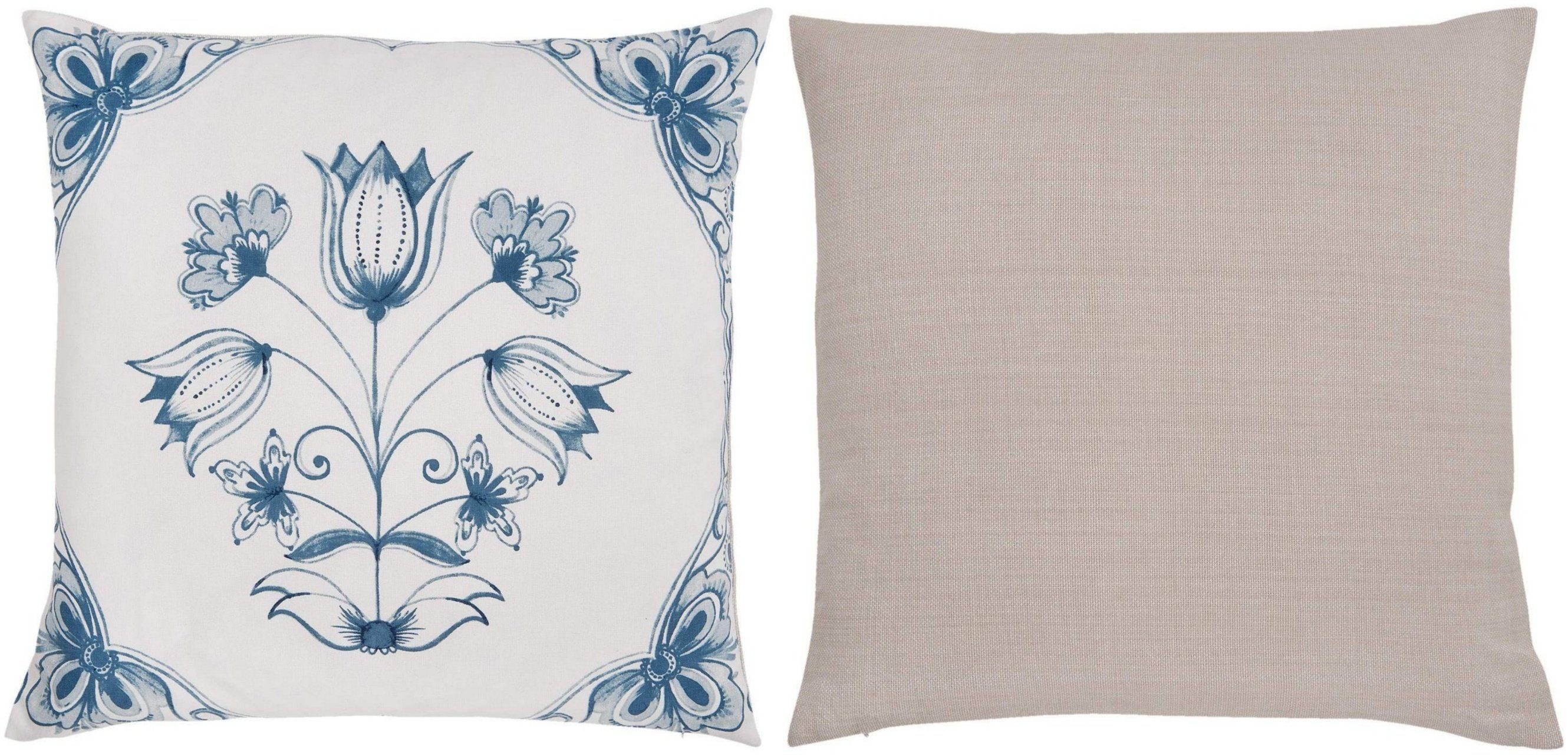 Clayre & Eef Tagesdecke, Landhaus Kissenbezug 50 x 50 cm, 100 % Baumwolle, nordischer Landhausstil, Modell FLOWERHONEY, Kissenhülle leicht & angenehm, Vintage in weiß blau gemustert, toll für Bänke und Stühle