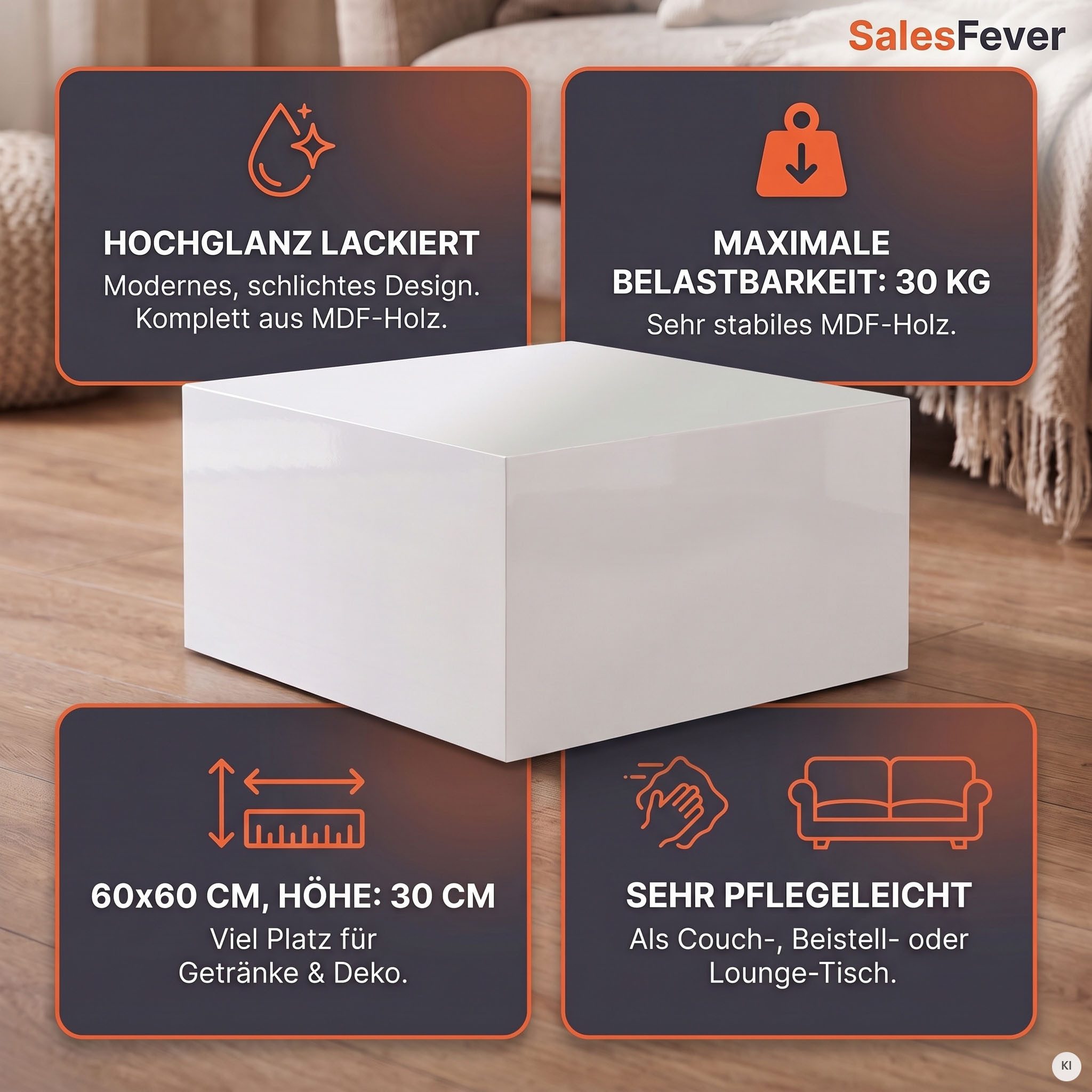 SalesFever Couchtisch, Ultramoderner Hochglanztisch mit Lounge-Charakter und pflegeleichter O