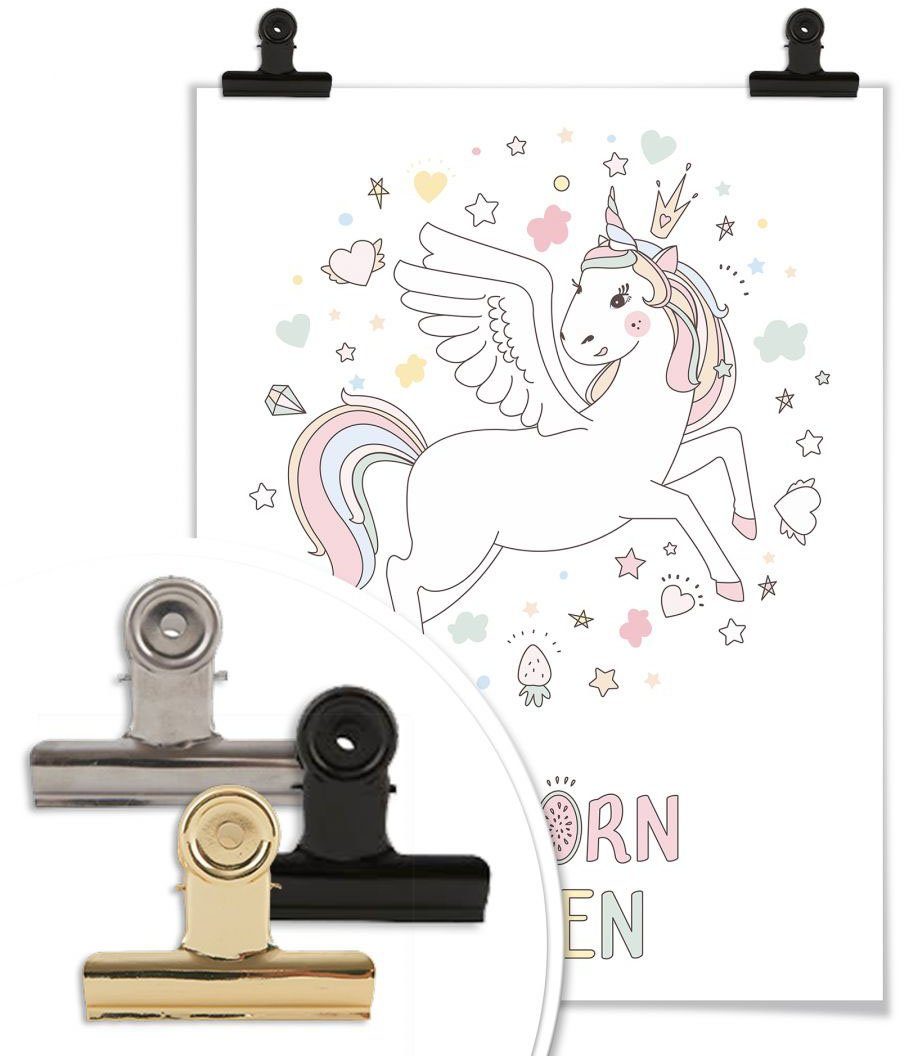 Wall-Art Poster St), Bild, (1 Krone, Wandbild, Magisches Poster, Wandposter Kinder Einhorn mit