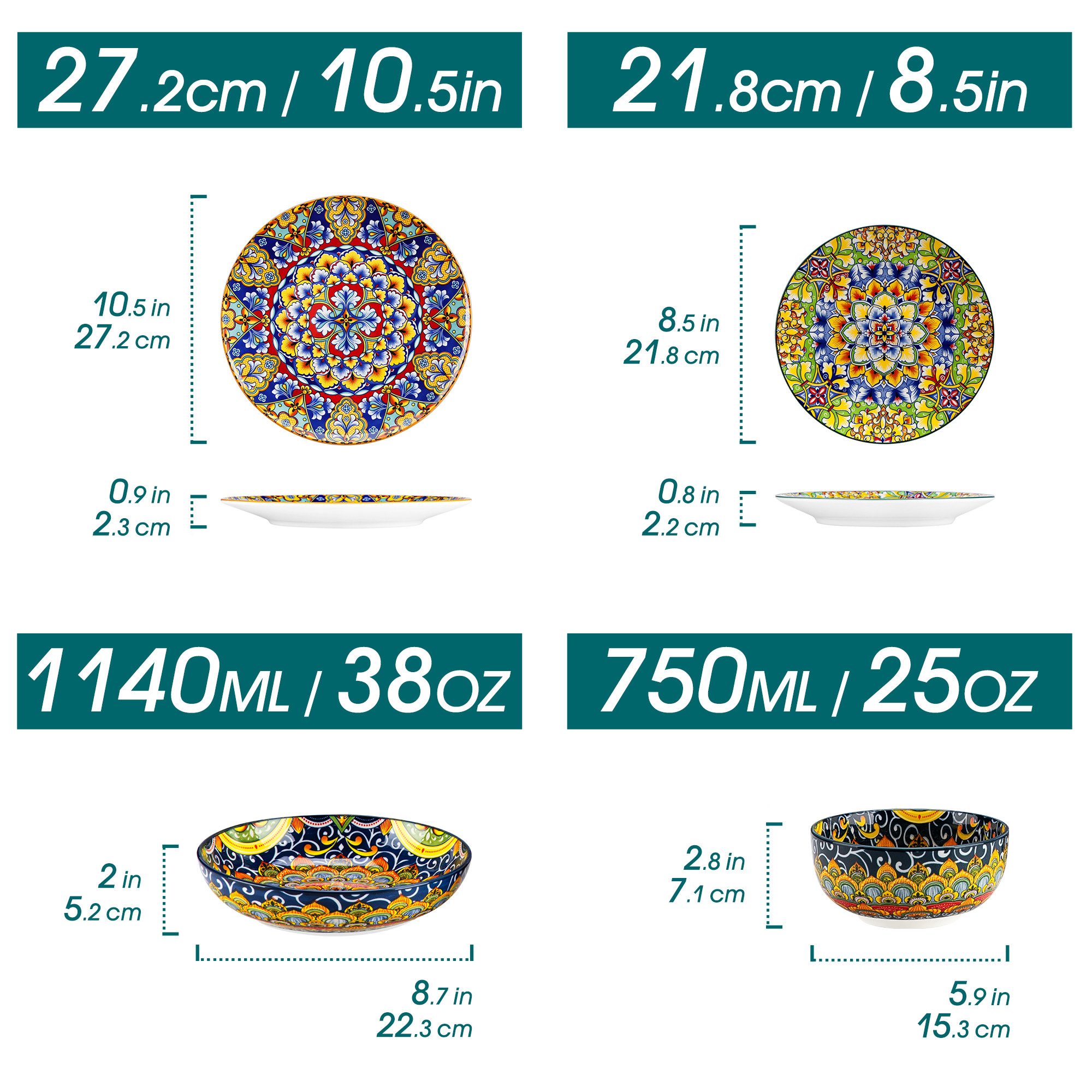 vancasso Geschirr-Set Tafelservice für 4/6 Personen, Porzellan, BOHO-Stil (24-tlg), 6 Personen, Porzellan