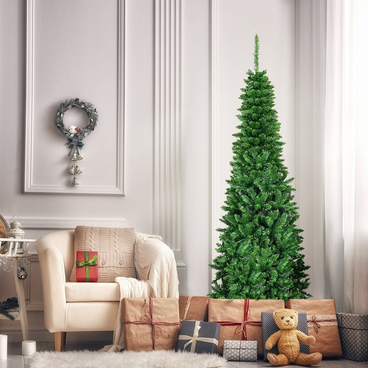 COSTWAY Künstlicher Weihnachtsbaum »Tannenbaum, Kunstbaum«, 200cm, mit 250  warmweißen LEDs, 2708 PVC Spitzen & Metallständer