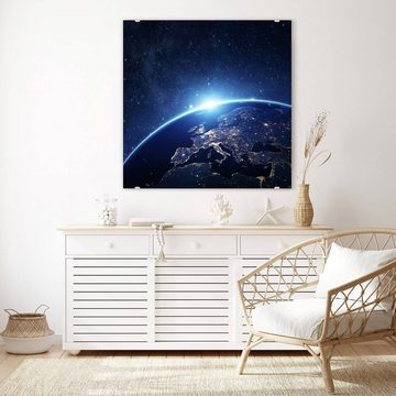 Primedeco Glasbild Wandbild Quadratisch Planet Erde in der Nacht mit Aufhängung, Weltall