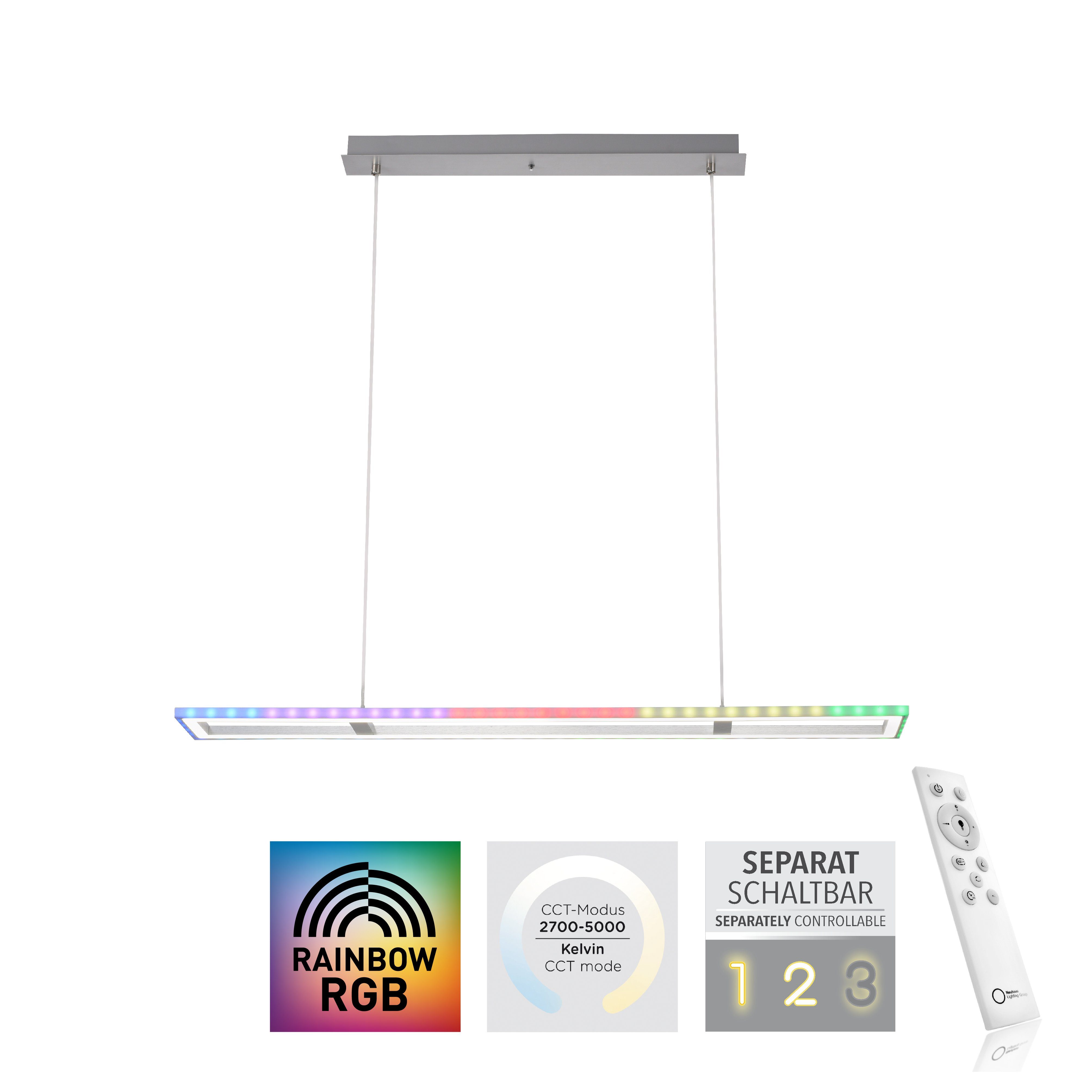 Fernbedienung, Infrarot LED, über CCT Leuchten Pendelleuchte kaltweiß, - inkl., warmweiß fest integriert, - RGB-Rainbow, dimmbar Direkt LED FELIX60,