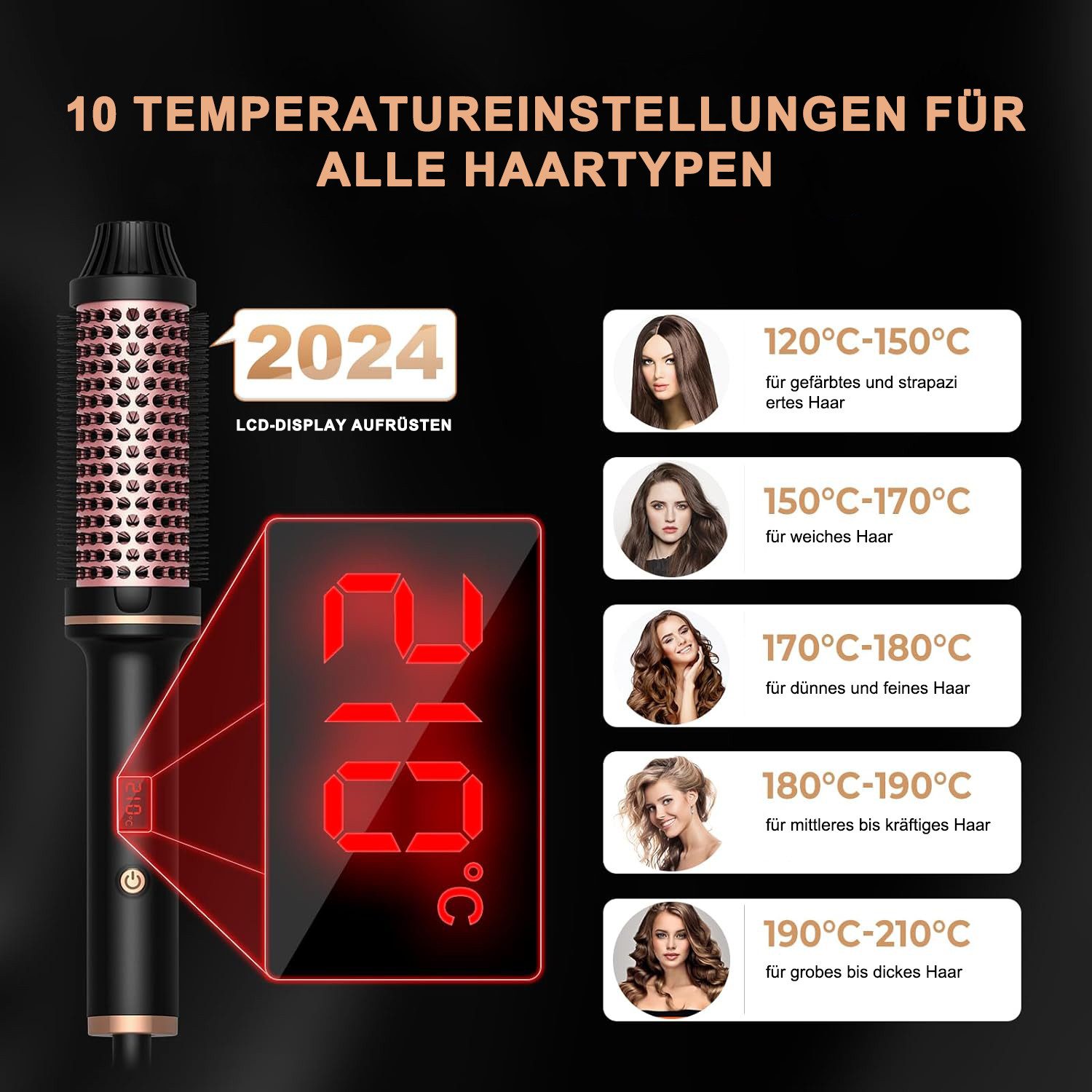 MODFU Haarglättbürste 3 IN 1 Warmluftbürste Glätteisen Rundbürste Lockenbürste, Heißluftbürste Glättbürste Turmalin Haar Keratinschutz mit 2 Voltage