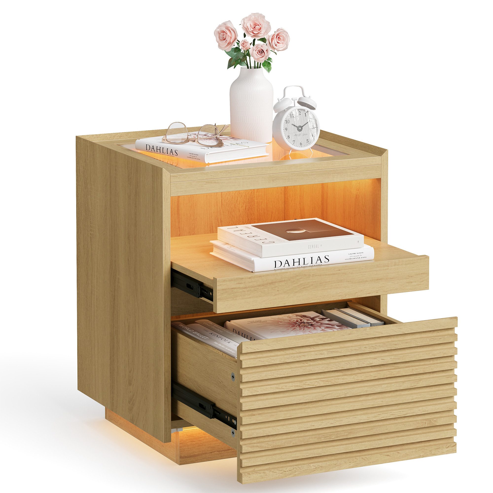 VASAGLE Nachttisch, mit LED-Beleuchtung, obere in 3 Farben, untere mit Bewe günstig online kaufen