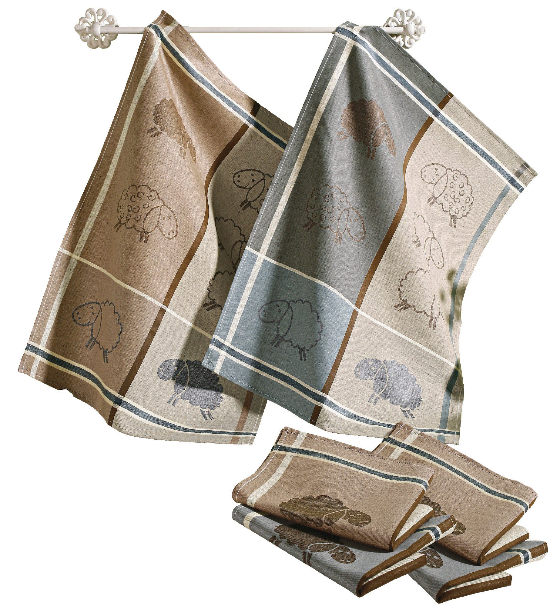 Kracht Geschirrtuch Geschirr- und Frottiertuch "Schafe" 6er-Pack, Halbleinen/Frottier Motiv: Schaf