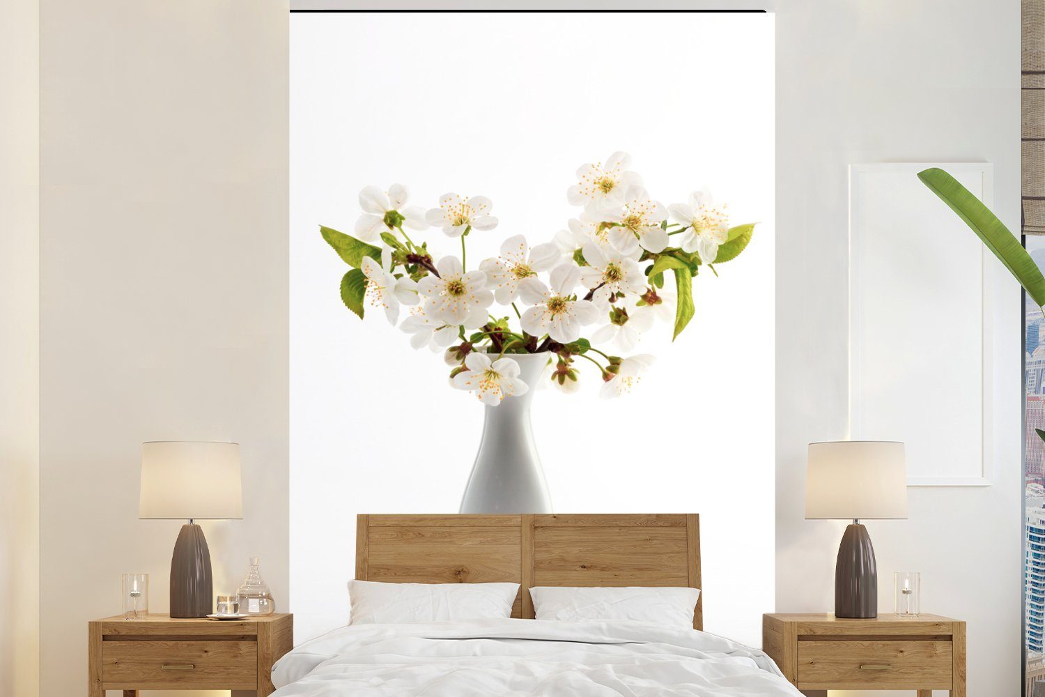 Matt, - Wohnzimmer, Vinyl Montagefertig Wandtapete bedruckt, - (3 Stilleben Tapete Blumen, Fototapete MuchoWow St), für Vase