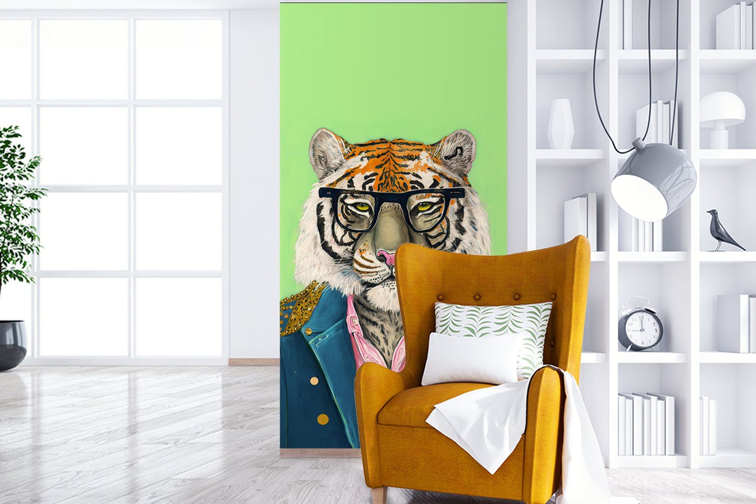 - Tiger für Tiere bedruckt, Blumen Küche, (2 Safari, Vliestapete - Matt, MuchoWow Schlafzimmer - Fototapete Wohnzimmer Brillen - St), Fototapete
