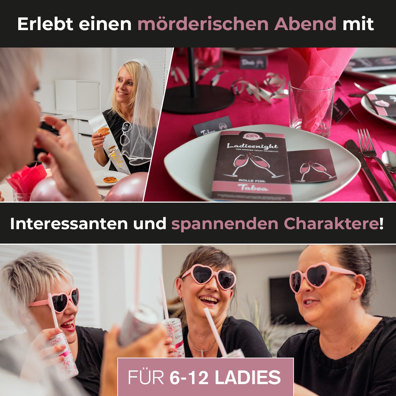 mitmach-krimi Spiel Krimi-Dinner, Ladiesnight - Der Mörder trinkt Prosecco - Krimi-Dinner Spiel für 6-12 Ladies