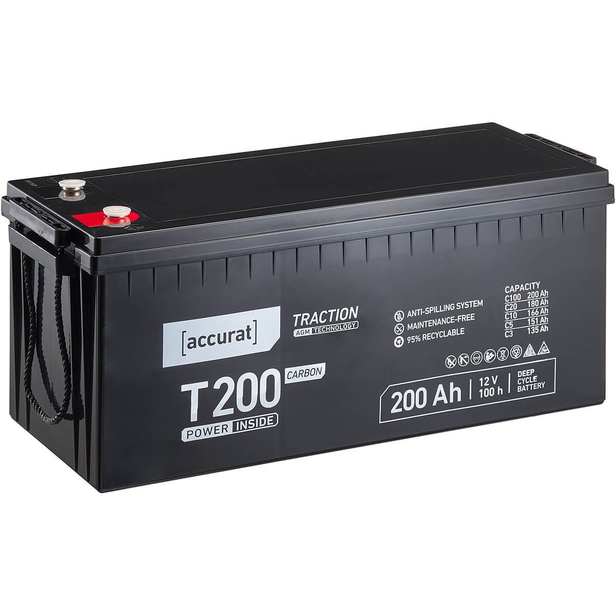 accurat 200Ah 12V AGM Carbon Batterie für Solaranlagen Batterie, (12 V)