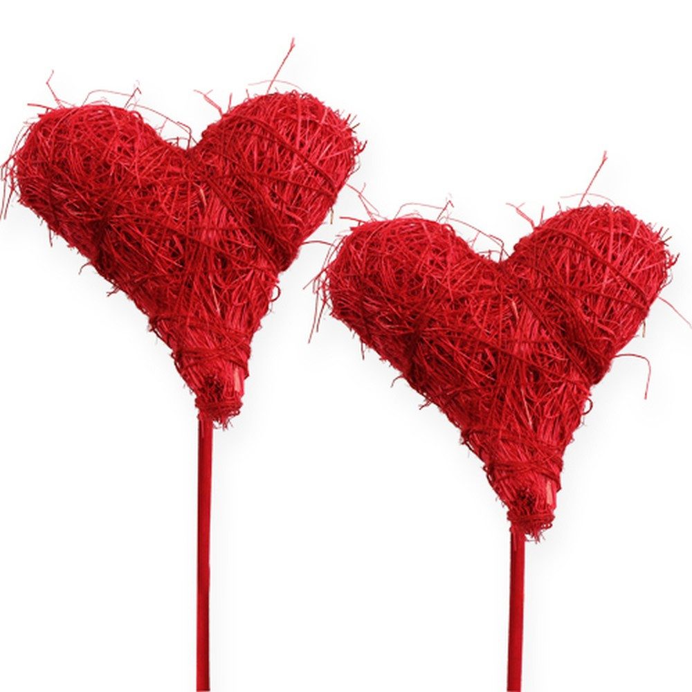 Bastelnaturmaterial Sisalherz Rot 5cm am Stab - Deko Herzen Hochzeit Valentinstag 24