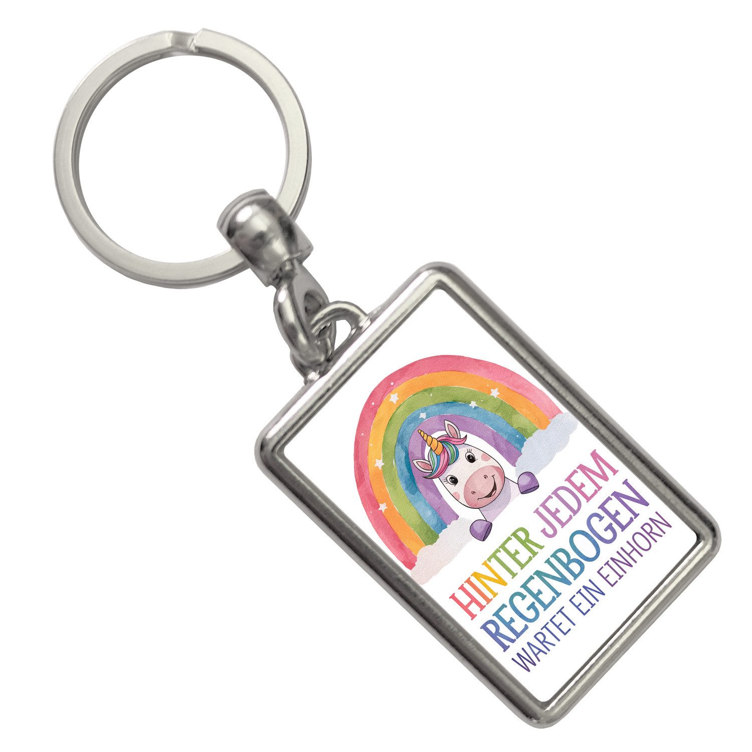speecheese Schlüsselanhänger Lächelndes Einhorn Schlüsselanhänger Hinter jedem Regenbogen