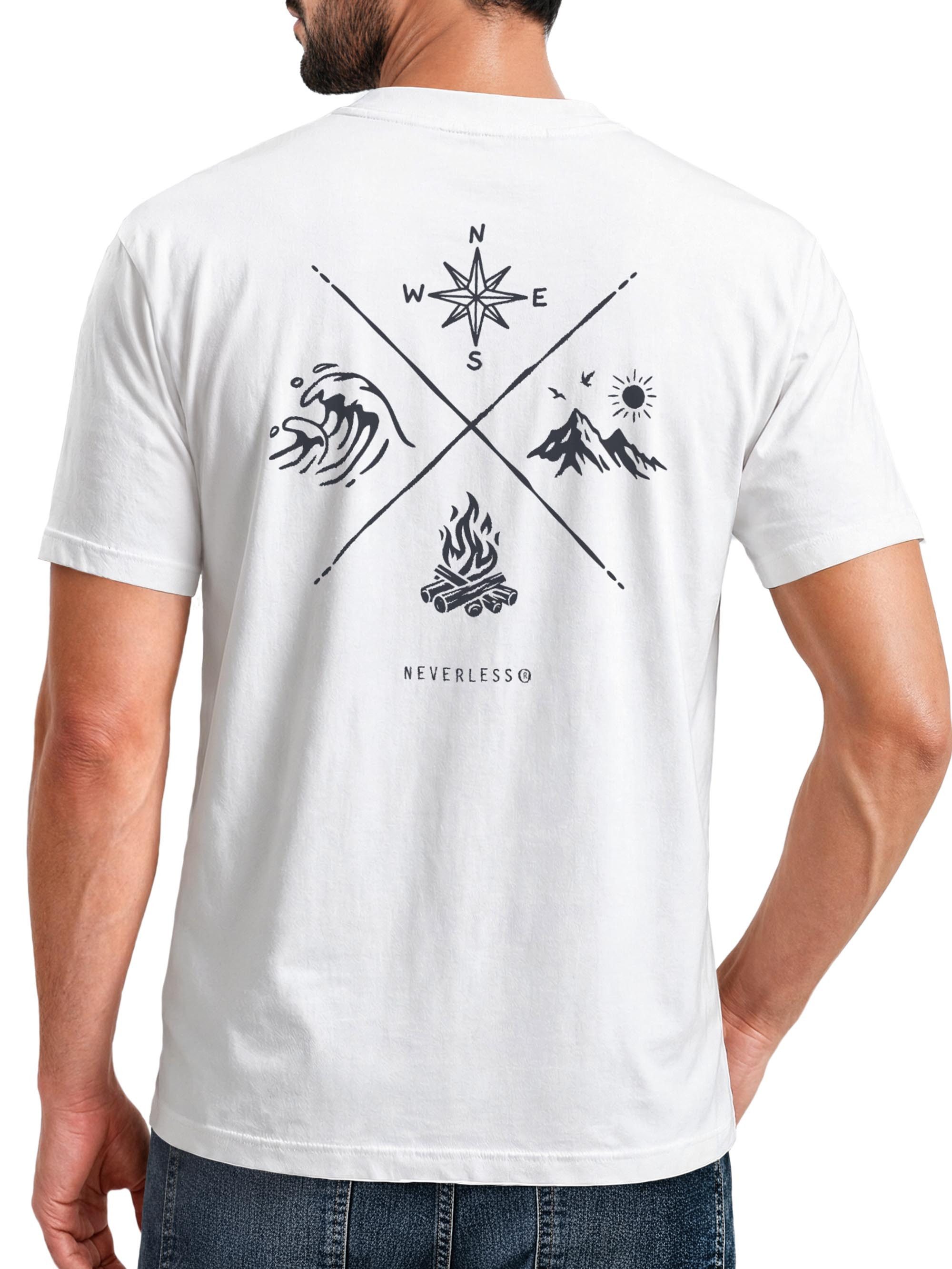 Neverless Print-Shirt Herren T-Shirt Backprint - Outdoor Design Nature Compass - mit Print