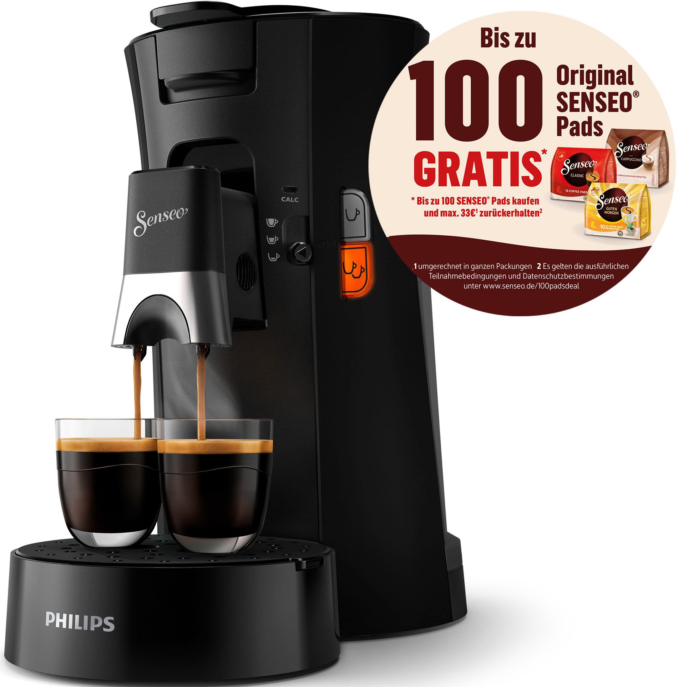 Philips Senseo Kaffeepadmaschine Select CSA230/69, mit drei Kaffee-Einstellungen, aus 21% rec. Plastik