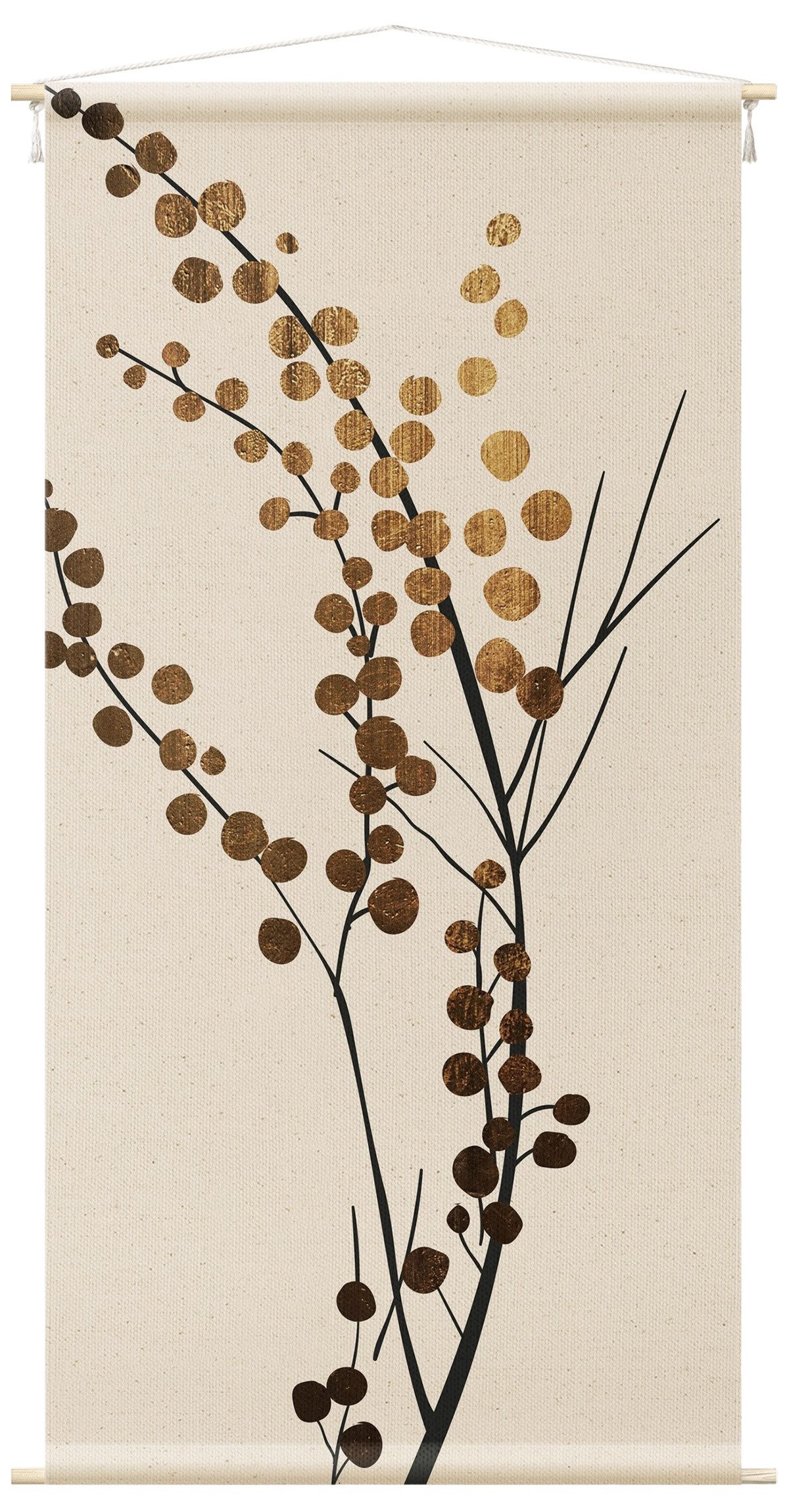 Bilderdepot24 Wandteppich modern Kunst Botanik gold, rechteckig, Höhe: 2.6 mm, großes Wandbild aus Natur-Baumwolle Wandbehang Stoffbild Tuch Wollseil