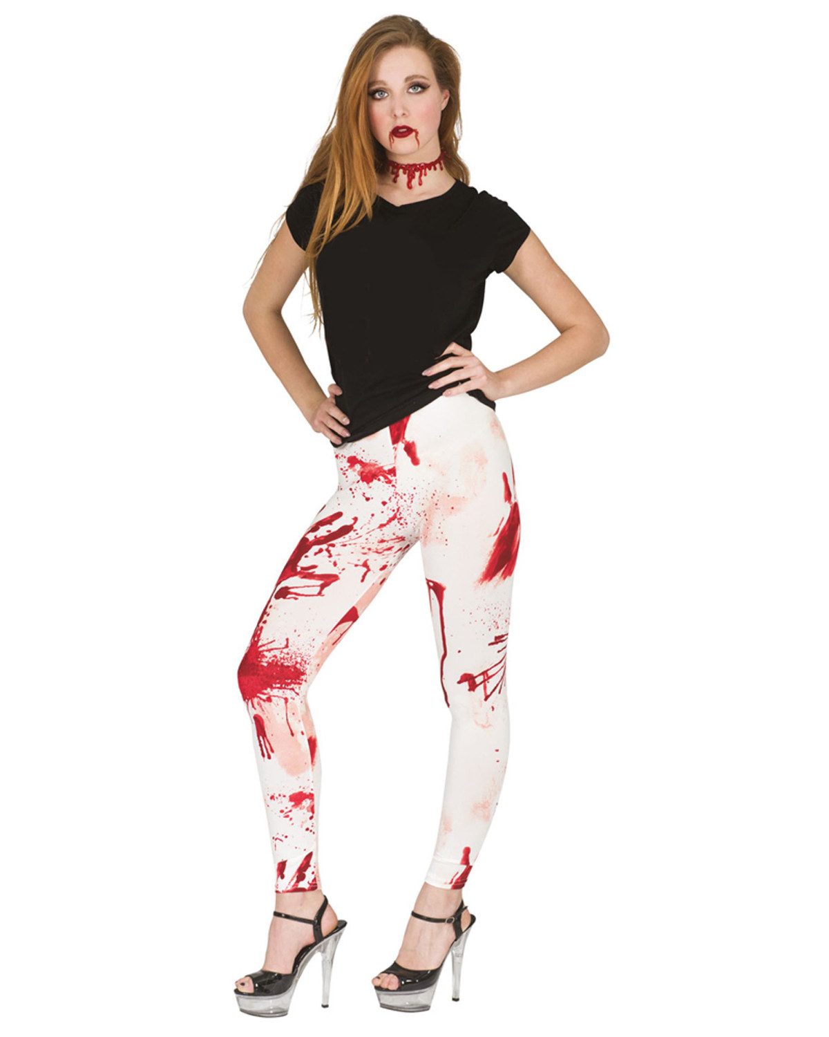 Funny Fashion Kostüm Blutige Leggings zu Halloween, Rot Weiß günstig online kaufen