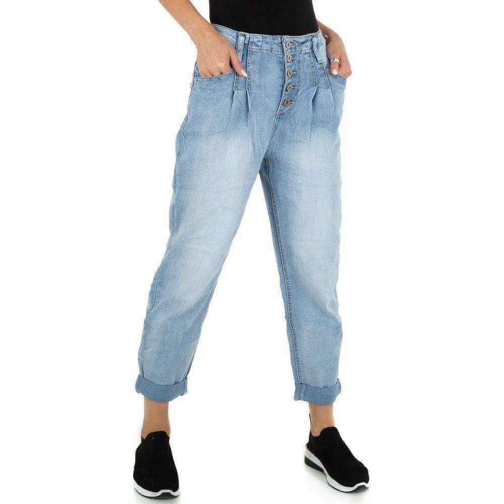 Ital-Design Relax-fit-Jeans Damen Jeans Used-Look Hellblau Freizeit Fit Relaxed in