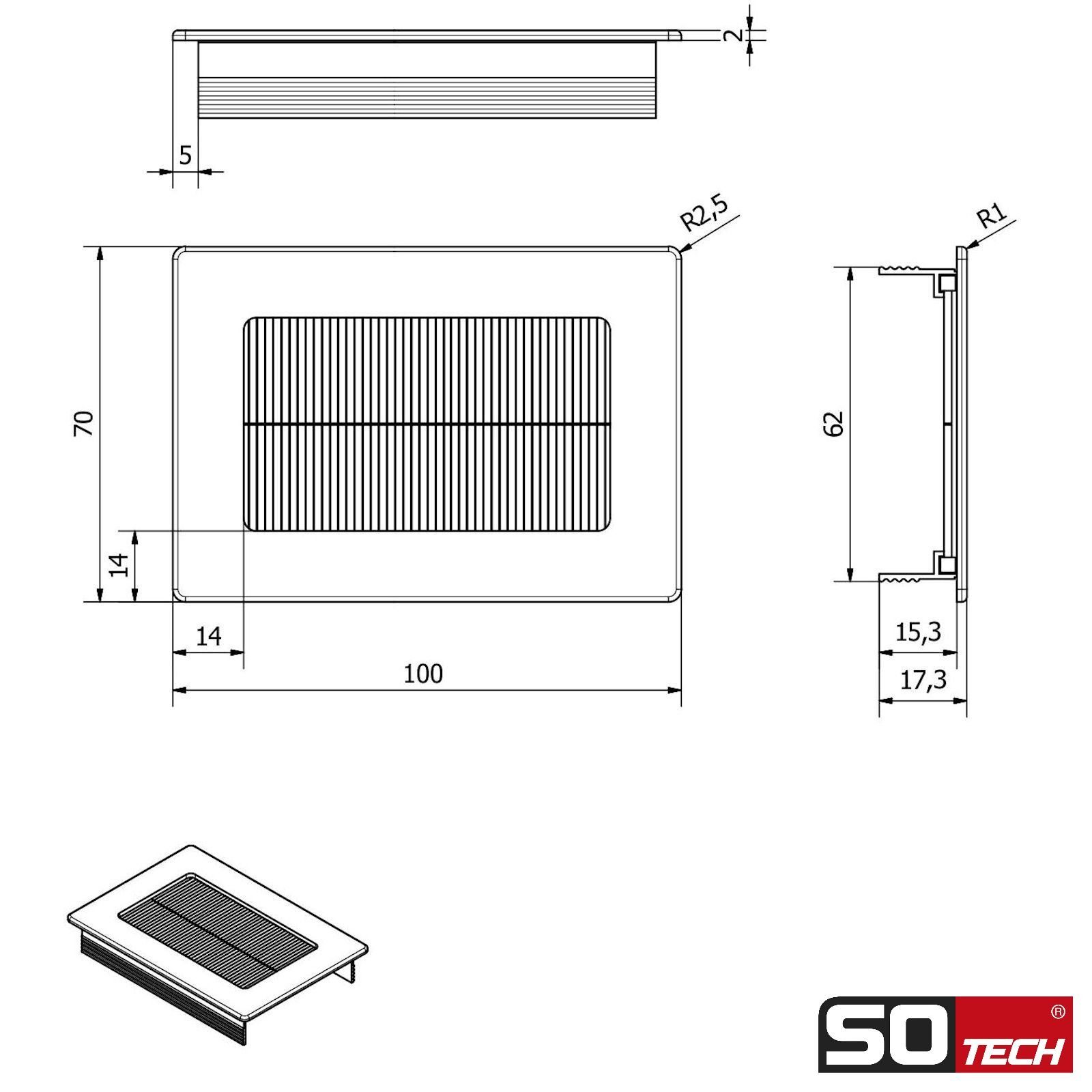 SO-TECH® Kabelkanal Kabeldurchlass Kabeldurchführung TONDO mit Bürstendichtung (1-St), Schwarz eloxiert, Außenmaß: 100x70mm, Einbaumaß: 90x62mm – Bild 4 von 5