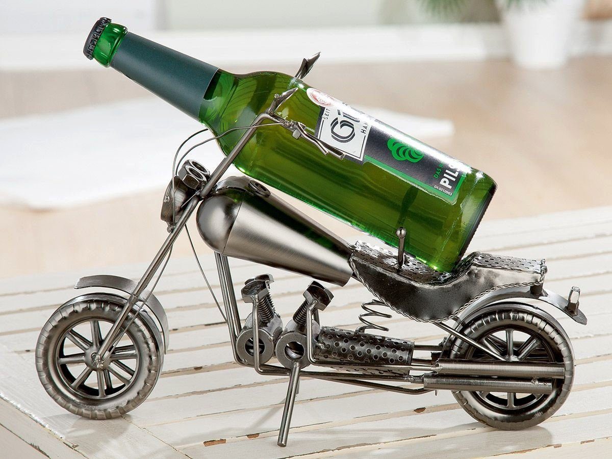 GILDE Dekoobjekt Bier Wein Flaschenhalter Motorrad Harley Rocker aus  Metall Geschenki