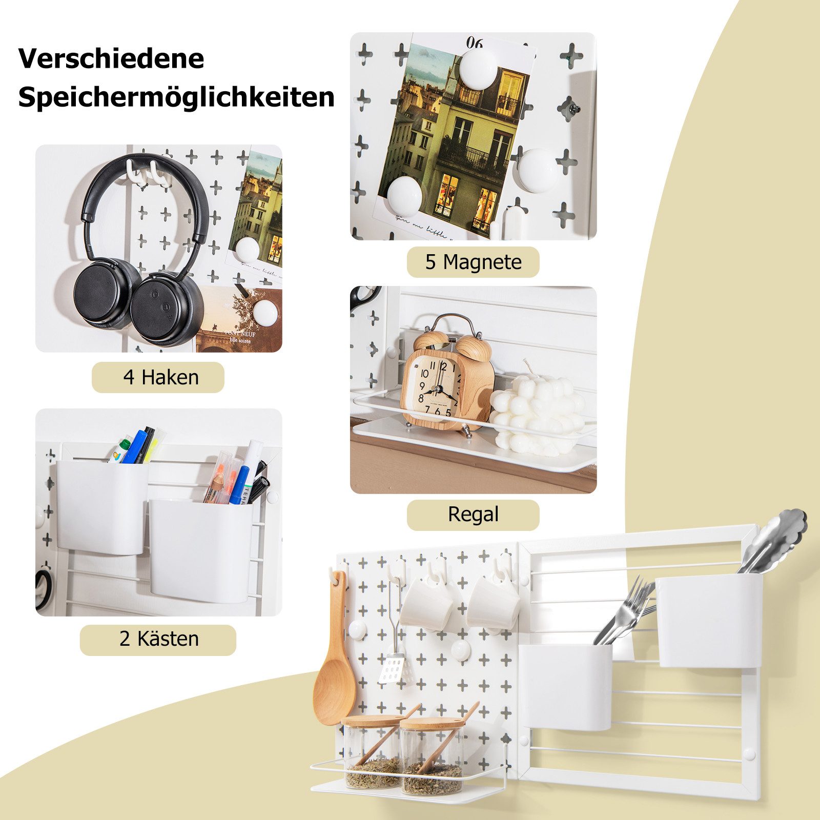 KOMFOTTEU Lochwand, 2 Stücke Pegboards mit Magneten, Haken, Regal & Behältern