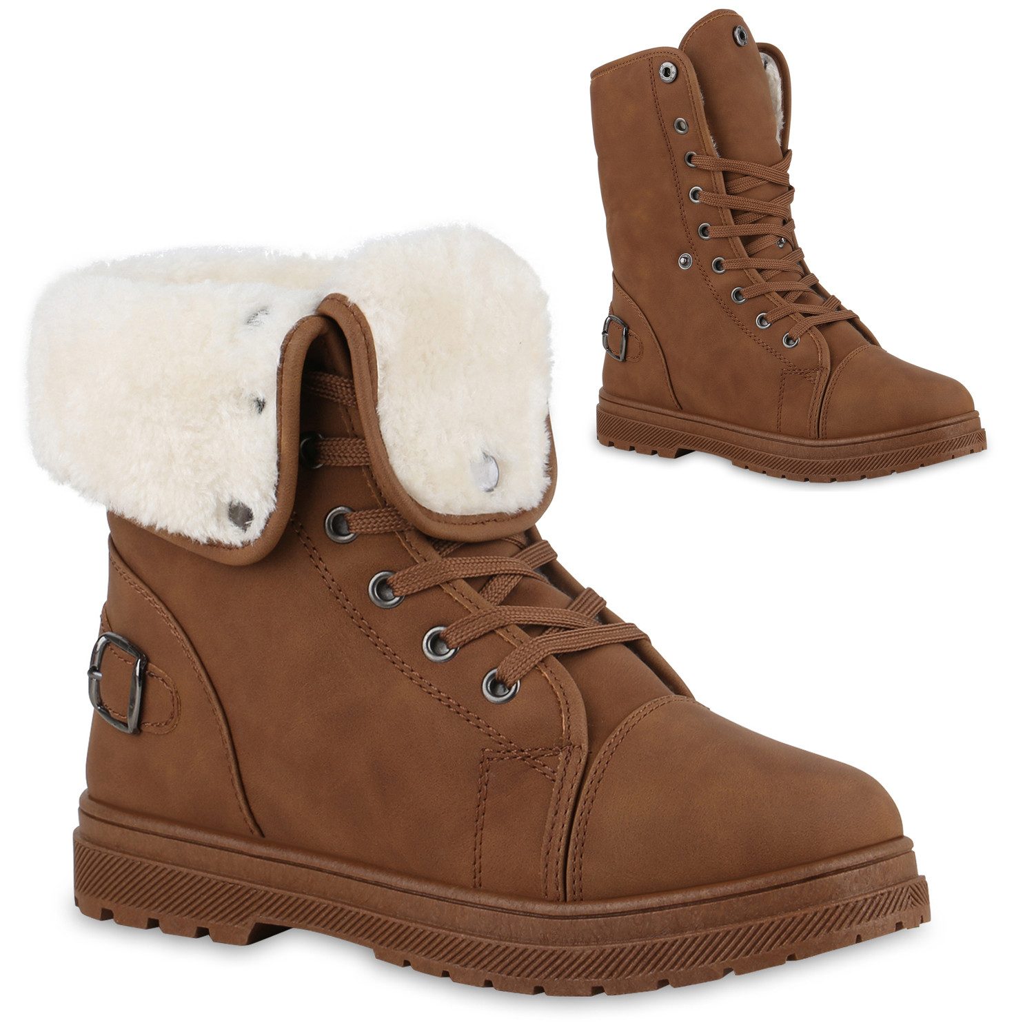 VAN HILL 840859 Sneaker Damen Warm Gefütterte Sneaker High Bequeme Schnallen Schnür-
