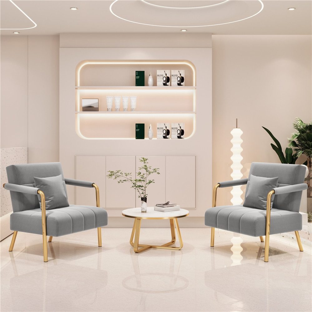 Yaheetech Sofa Polstersofa als 1- oder 2-Sitzer mit Samtbezug & Metallbeinen, Loungesessel mit Lendenkissen Einzelsofa für Wohnzimmer
