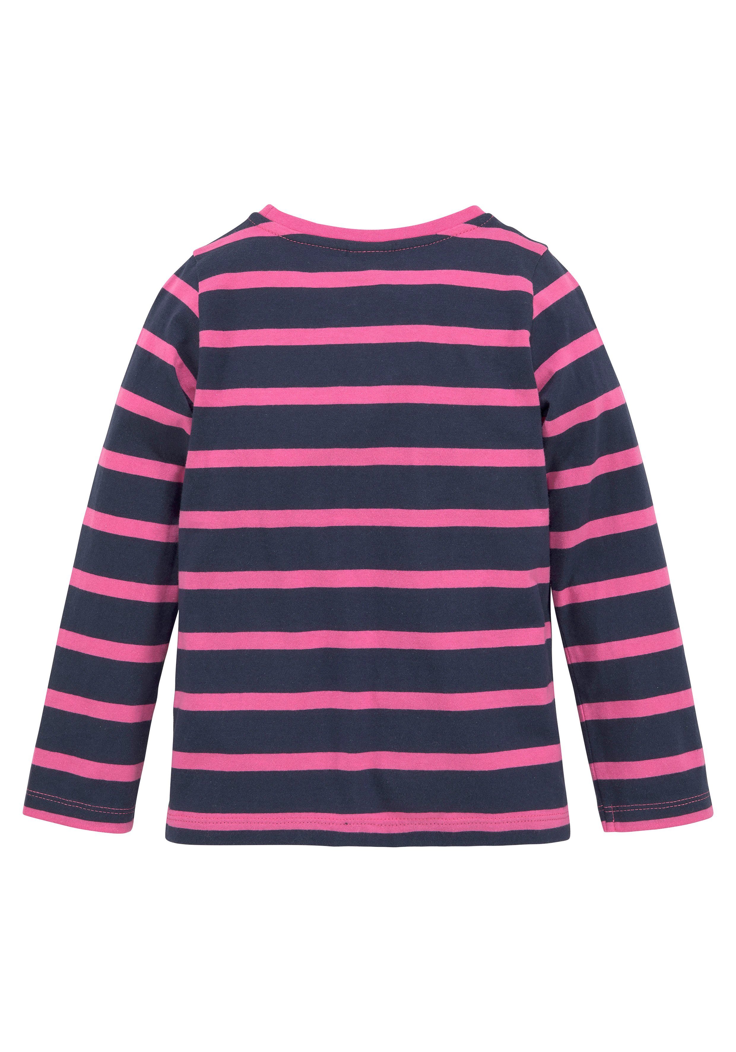 KIDSWORLD Langarmshirt für kleine Mädchen langärmlig, Basic-Passform, mit mehrfarbigen Streifen