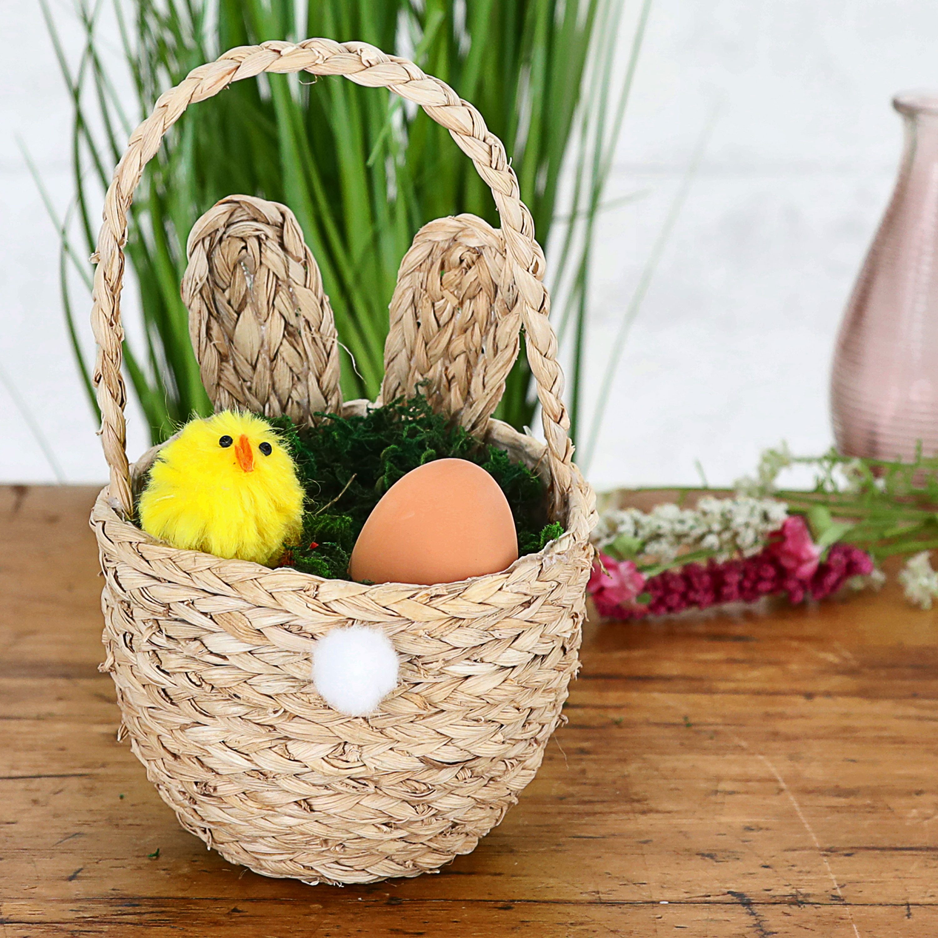 CEPEWA Osternest Osterkorb Henkel Hasenohren 3er Set 12x20cm Getreidestroh Maisblatt