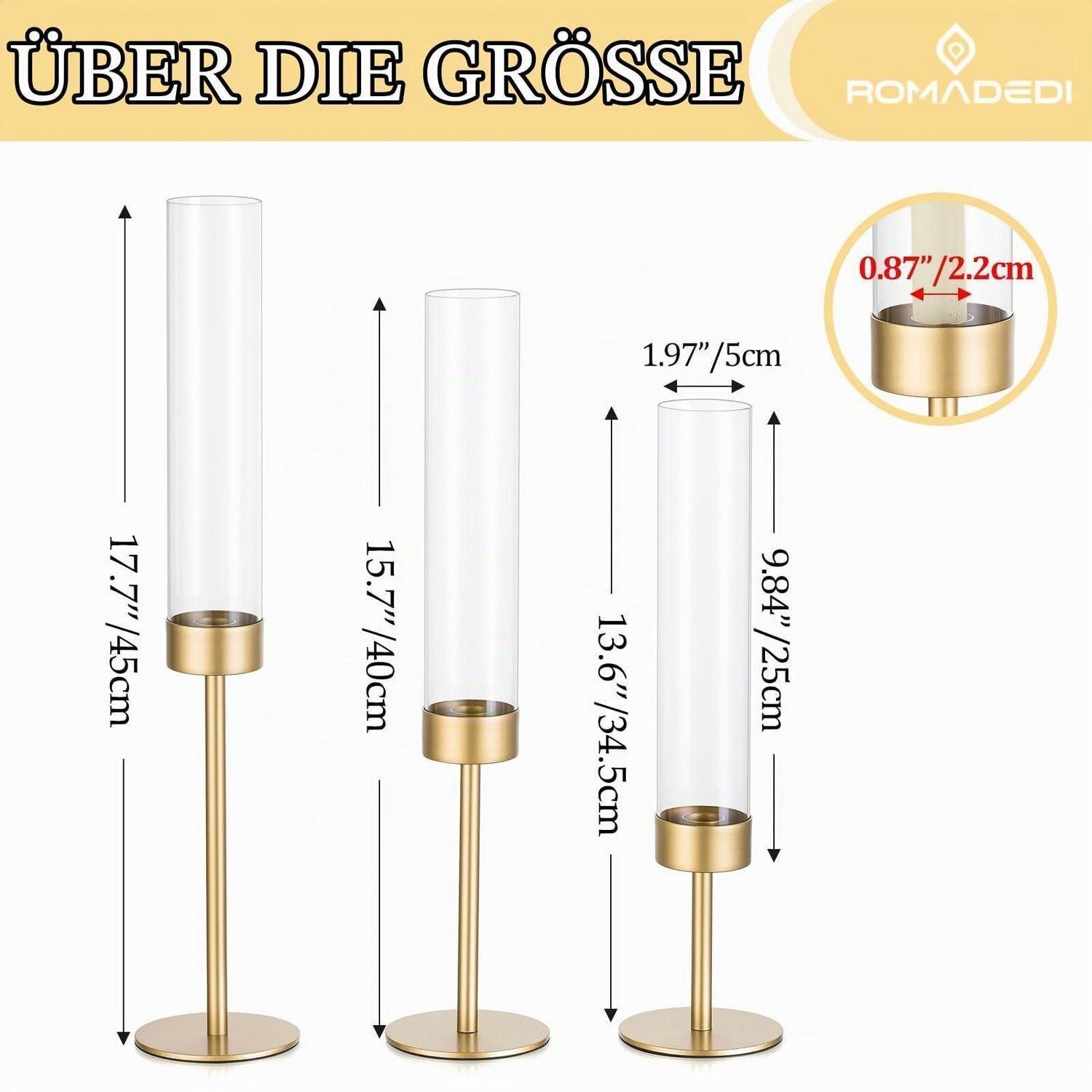 LuxusKollektion Standkerzenhalter Kerzenhalter Stabkerzen 18er Set Gold H37-48cm (18 St)