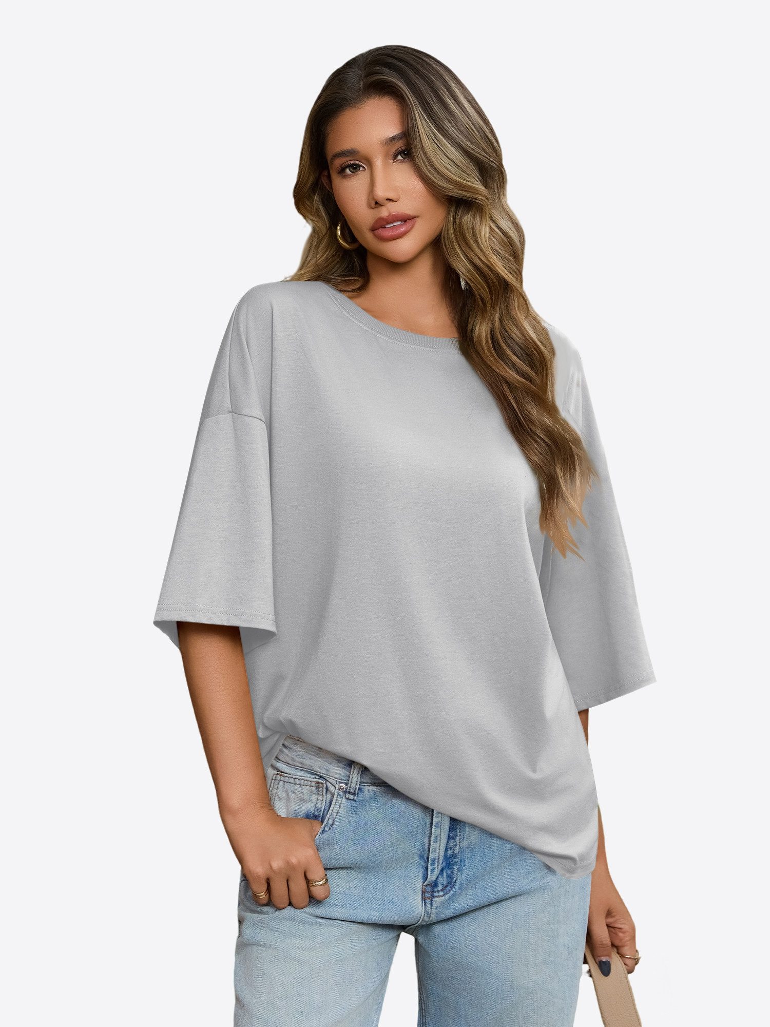 Imily Bela T-Shirt Damen Lässige Oberteile mit Rundhalsausschnitt (Packung, 1-tlg., 1per-Pack) einfarbig