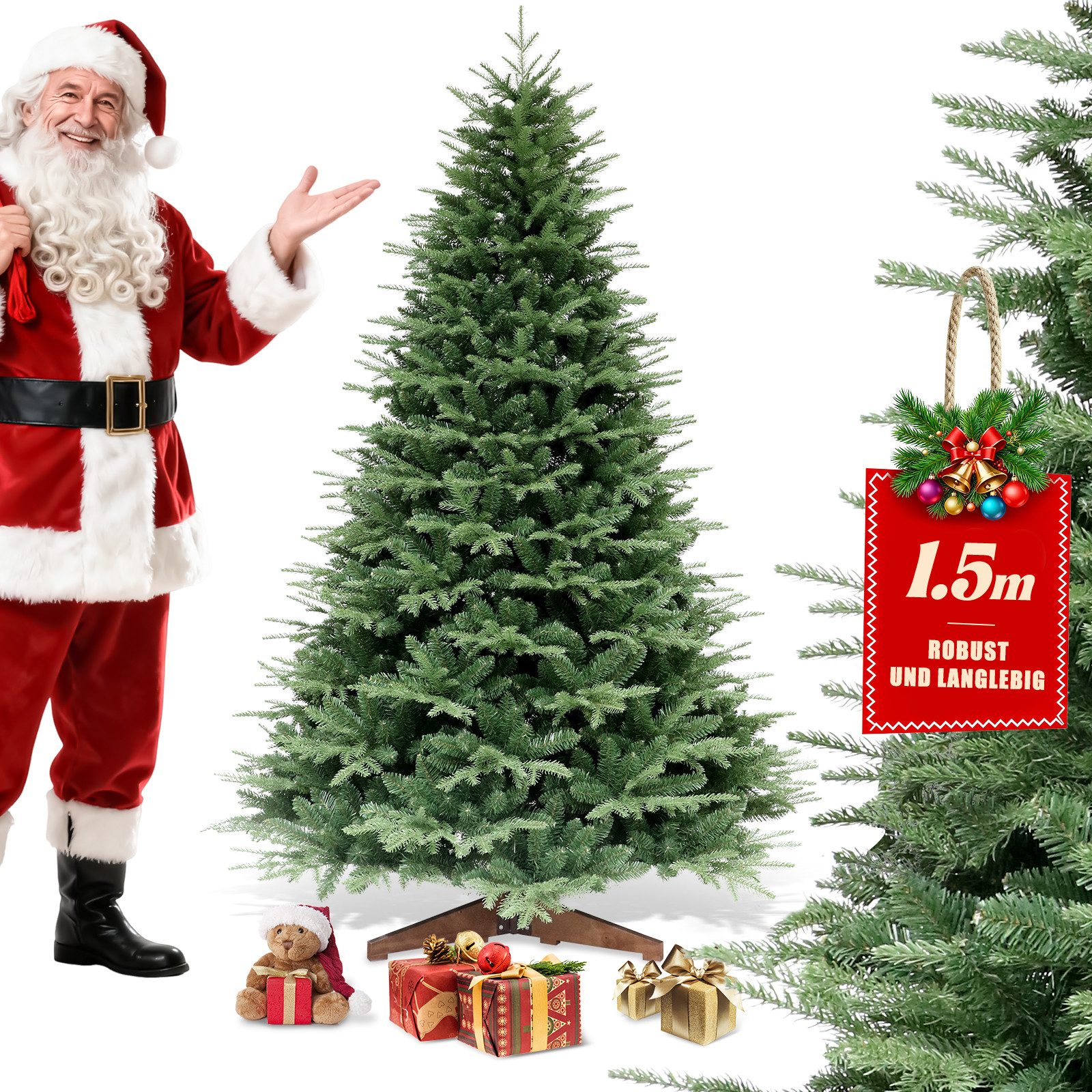Tukrool Künstlicher Weihnachtsbaum Weihnachtsbaum 150/180/210 cm auswählbar,Tannenbaum aus PE und PVC, Tannenbaum, Naturgetreu,Dichte Zweige Christmas tree mit Holzständer für zimmer
